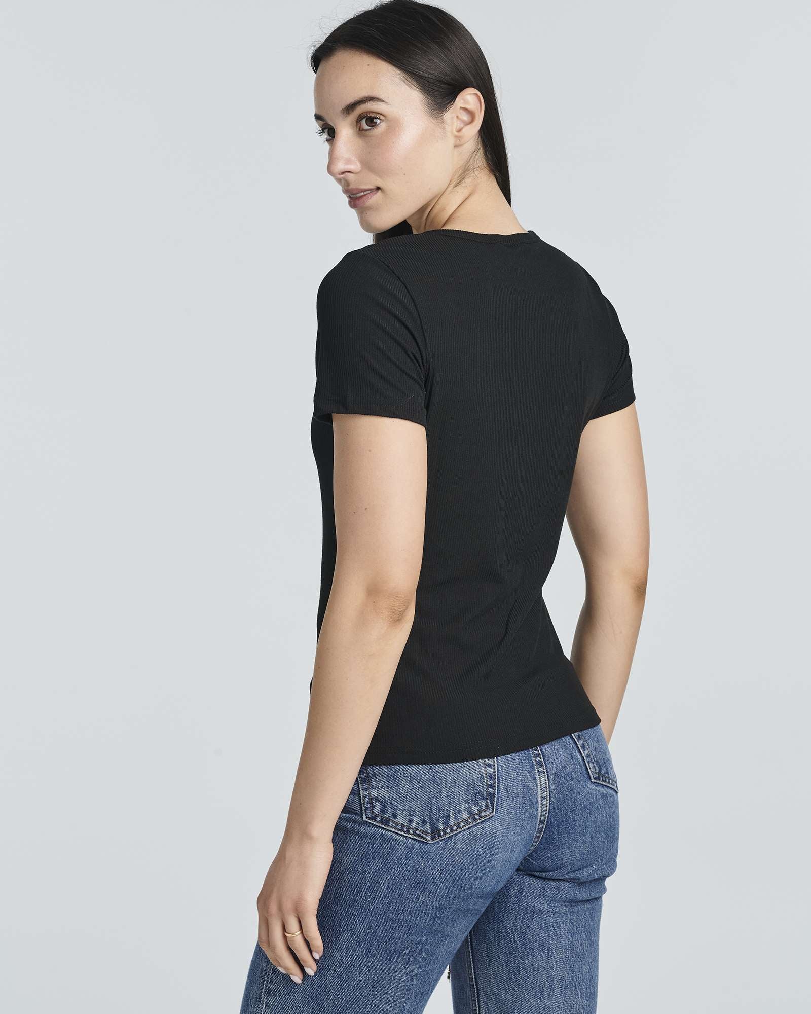 4 Pack: Women's Ribbed Knit Short Sleeve T-Shirt (Available in Plus)