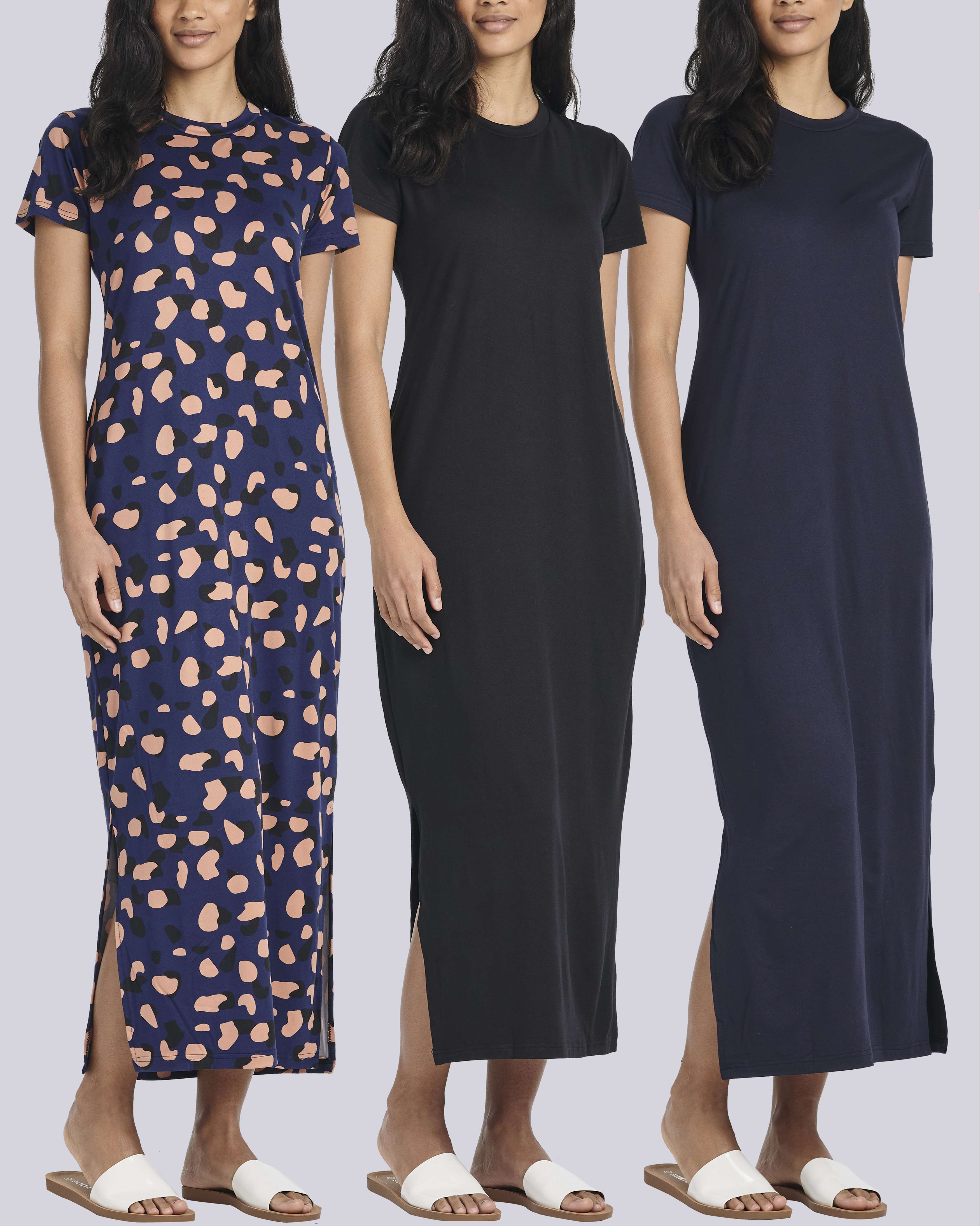 3 Pack: Women’s Casual Short Sleeve Maxi T-Shirt Dress (Available In Plus Size)