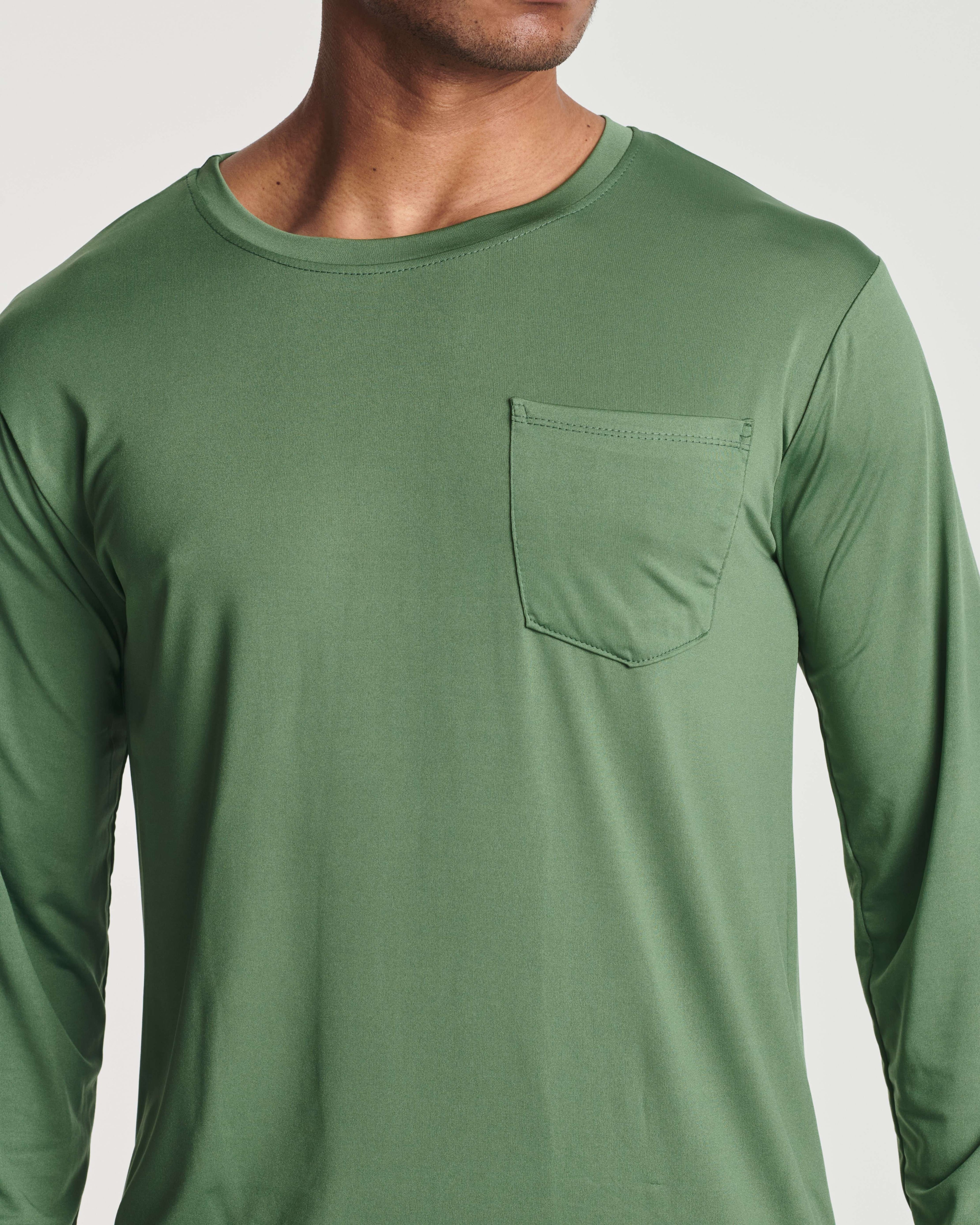 4 Pack: Mens Dry-Fit Long Sleeve Pocket Crew T-Shirt