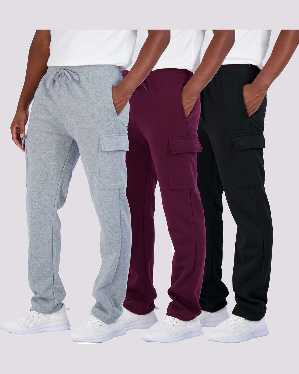 3 Pack: Mens Fleece Cargo Open Bottom Sweatpants