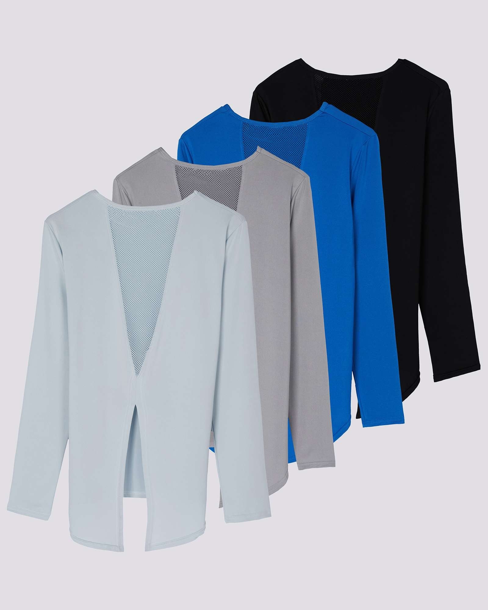 4 Pack: Women's Long-Sleeve Mesh Insert Tie Back Shirt (Available in Plus Size)