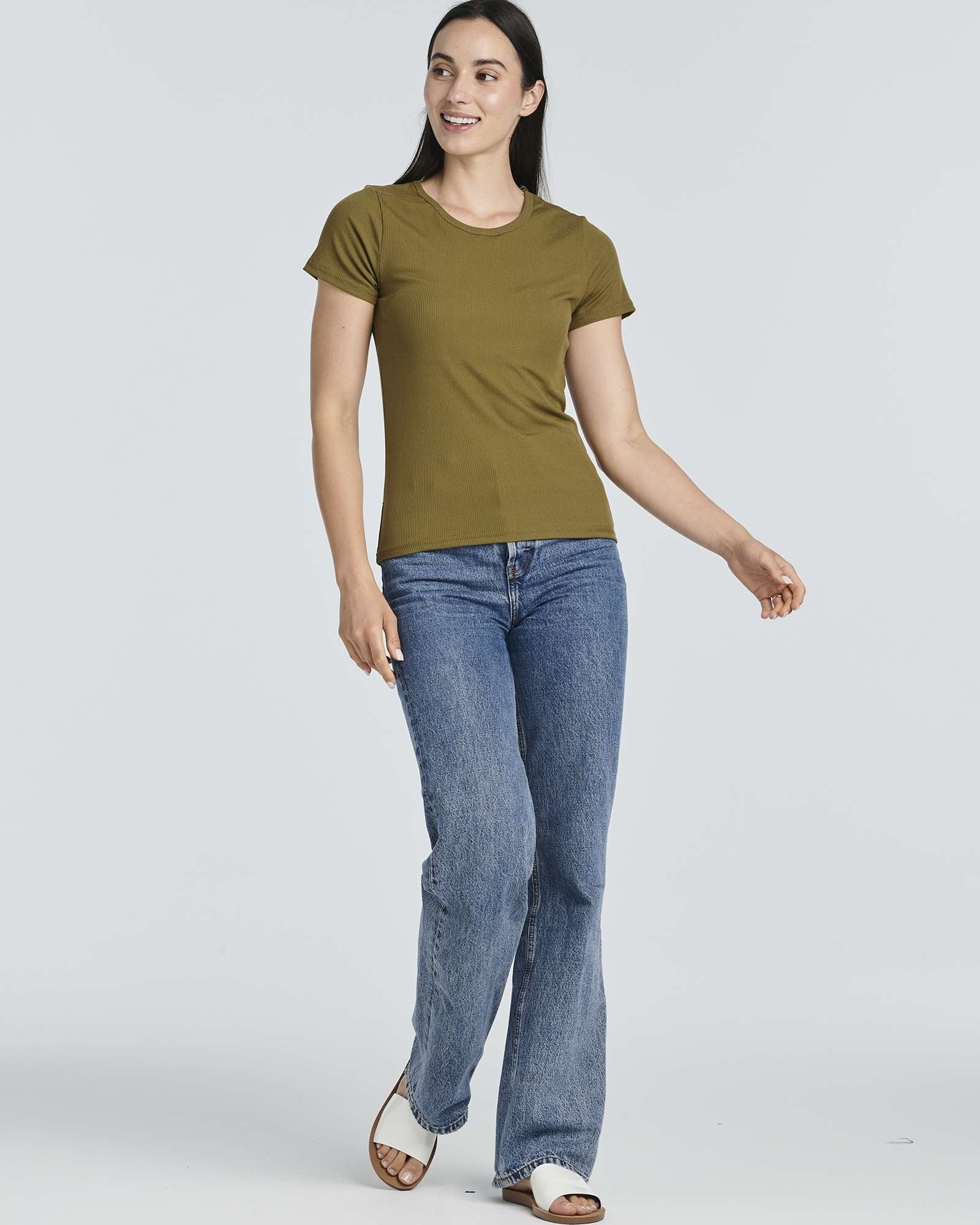 4 Pack: Women's Ribbed Knit Short Sleeve T-Shirt (Available in Plus)