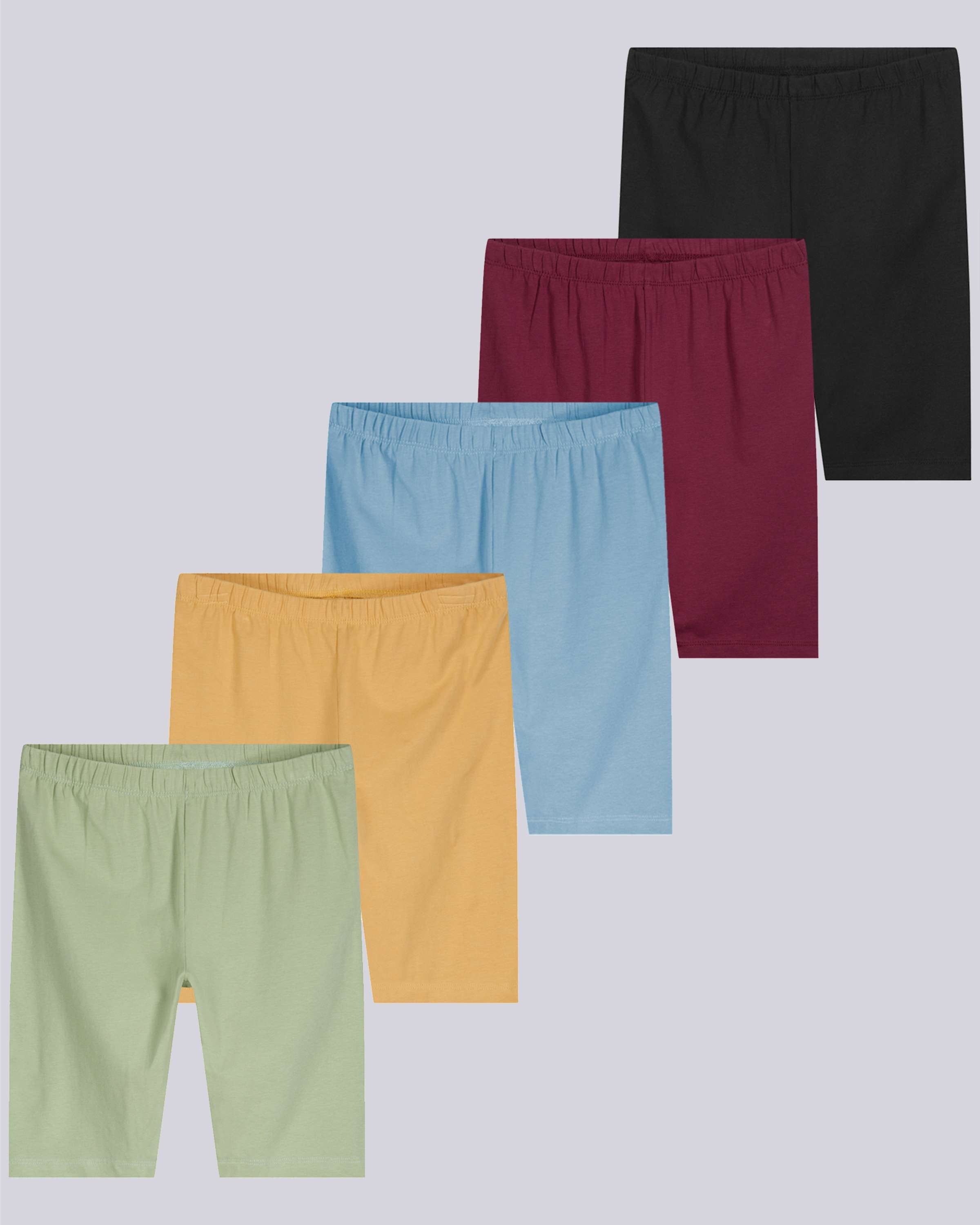 5 Pack: Girls' Cotton Spandex Biker Shorts