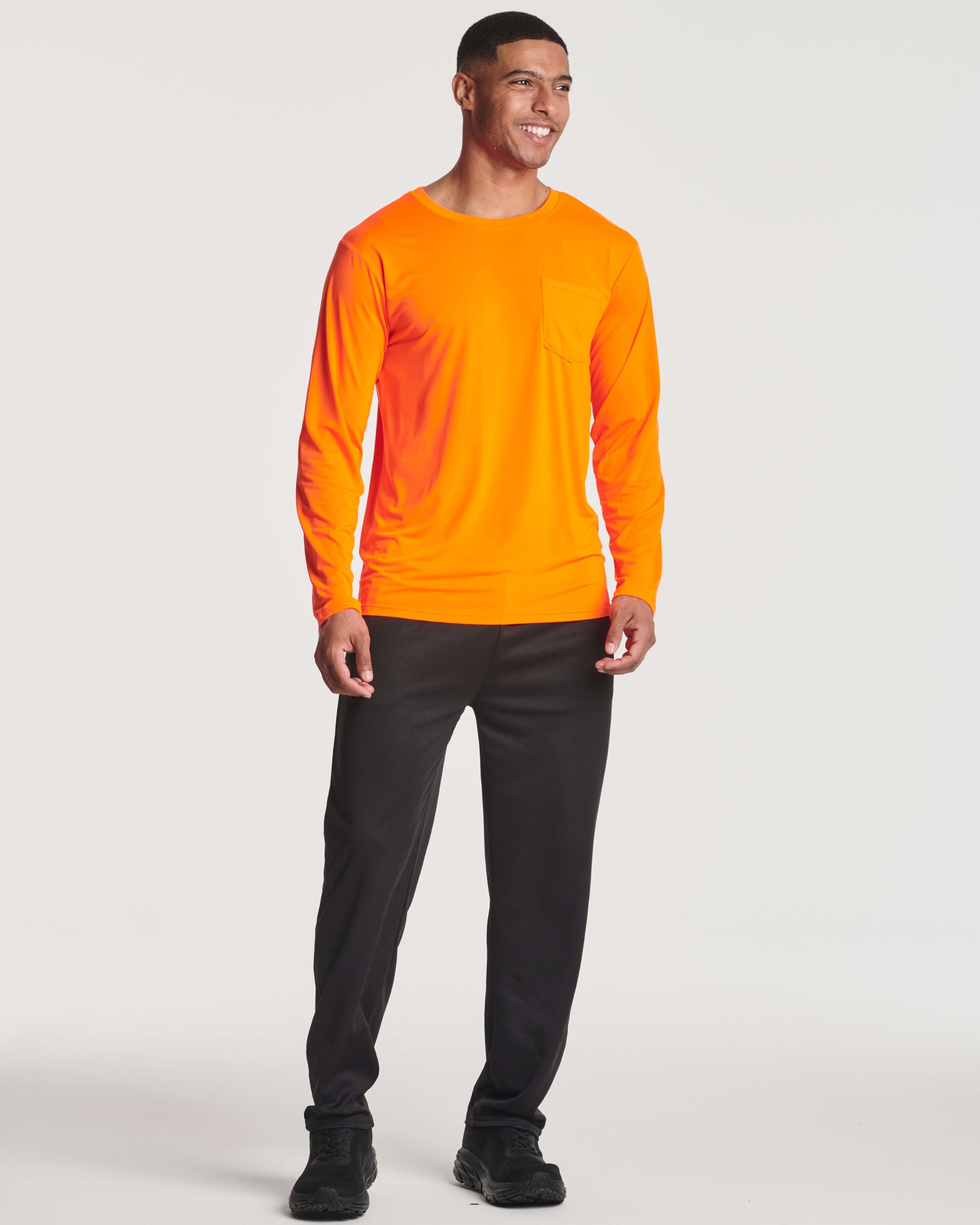 4 Pack: Mens Dry-Fit Long Sleeve Pocket Crew T-Shirt