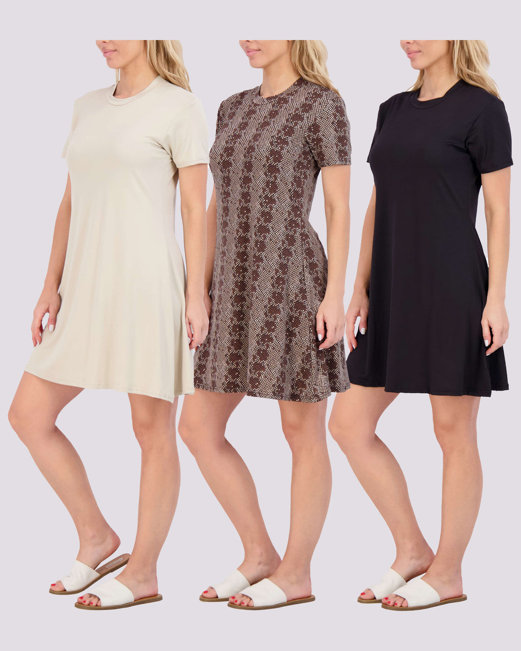 3 Pack: Women's Soft Lounge Swing Casual T-Shirt Dress (Available in Plus Size)