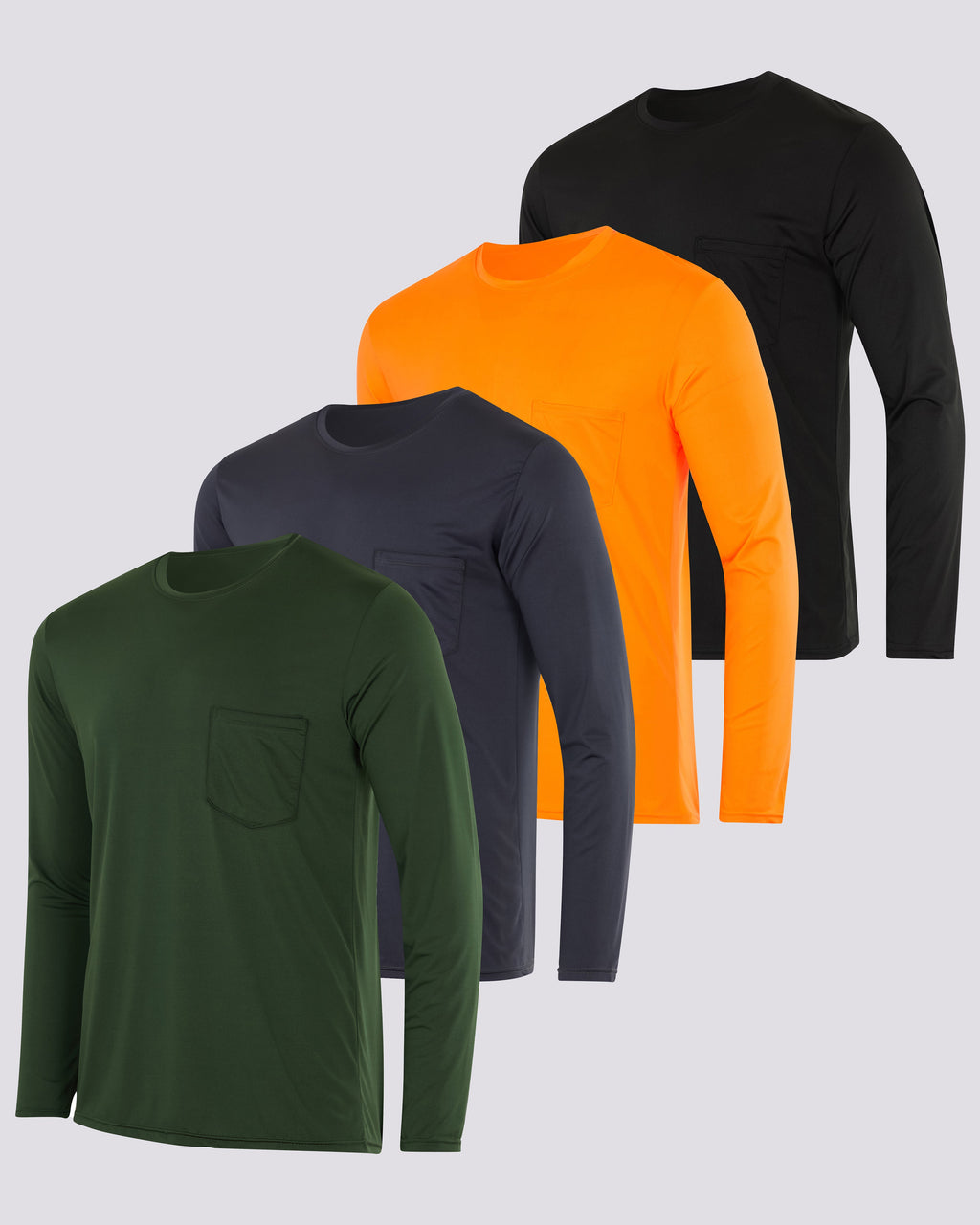 4 Pack: Mens Dry-Fit Long Sleeve Pocket Crew T-Shirt