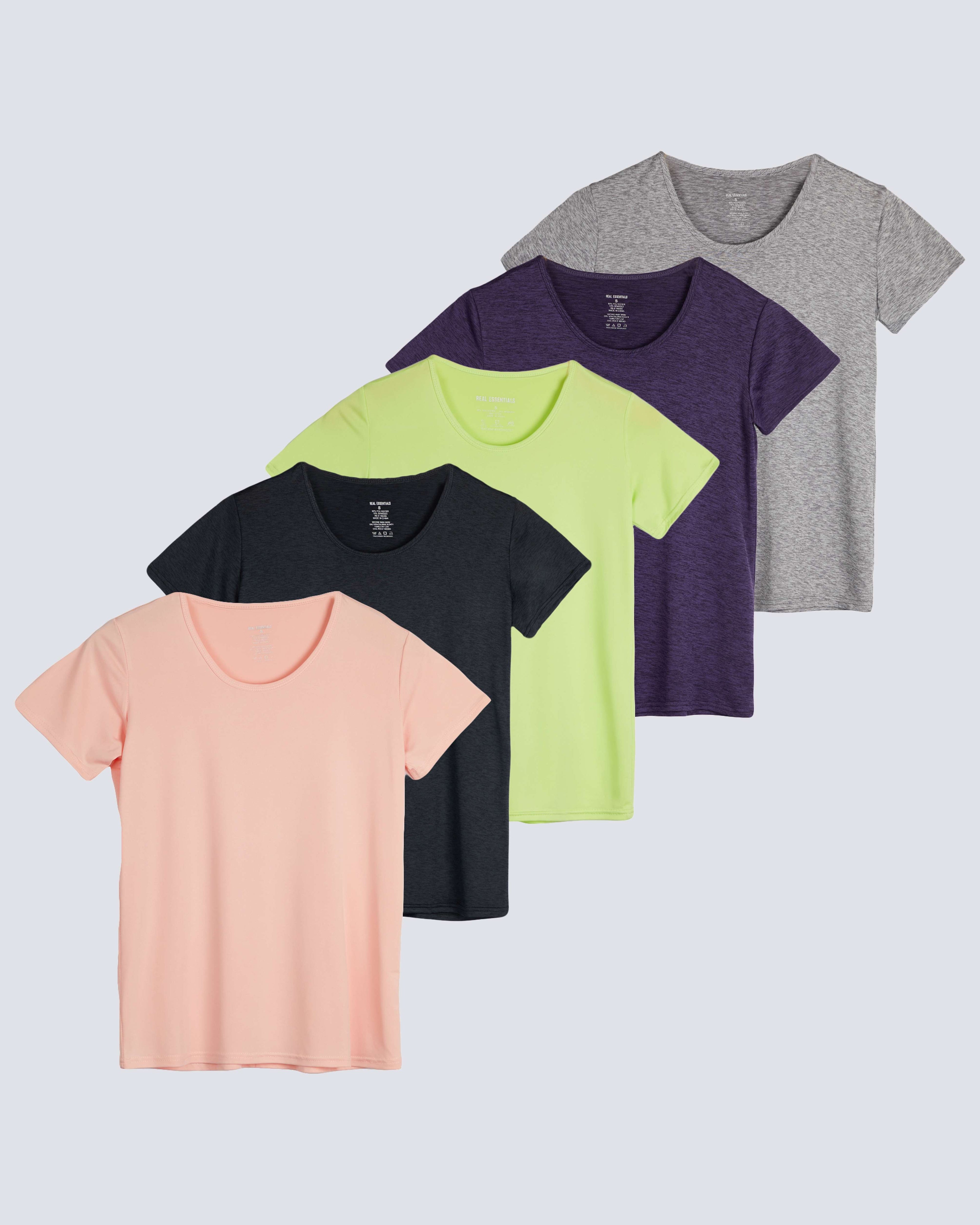 5 Pack: Womens Dry Fit Short-Sleeve Crew Neck Active T-Shirt