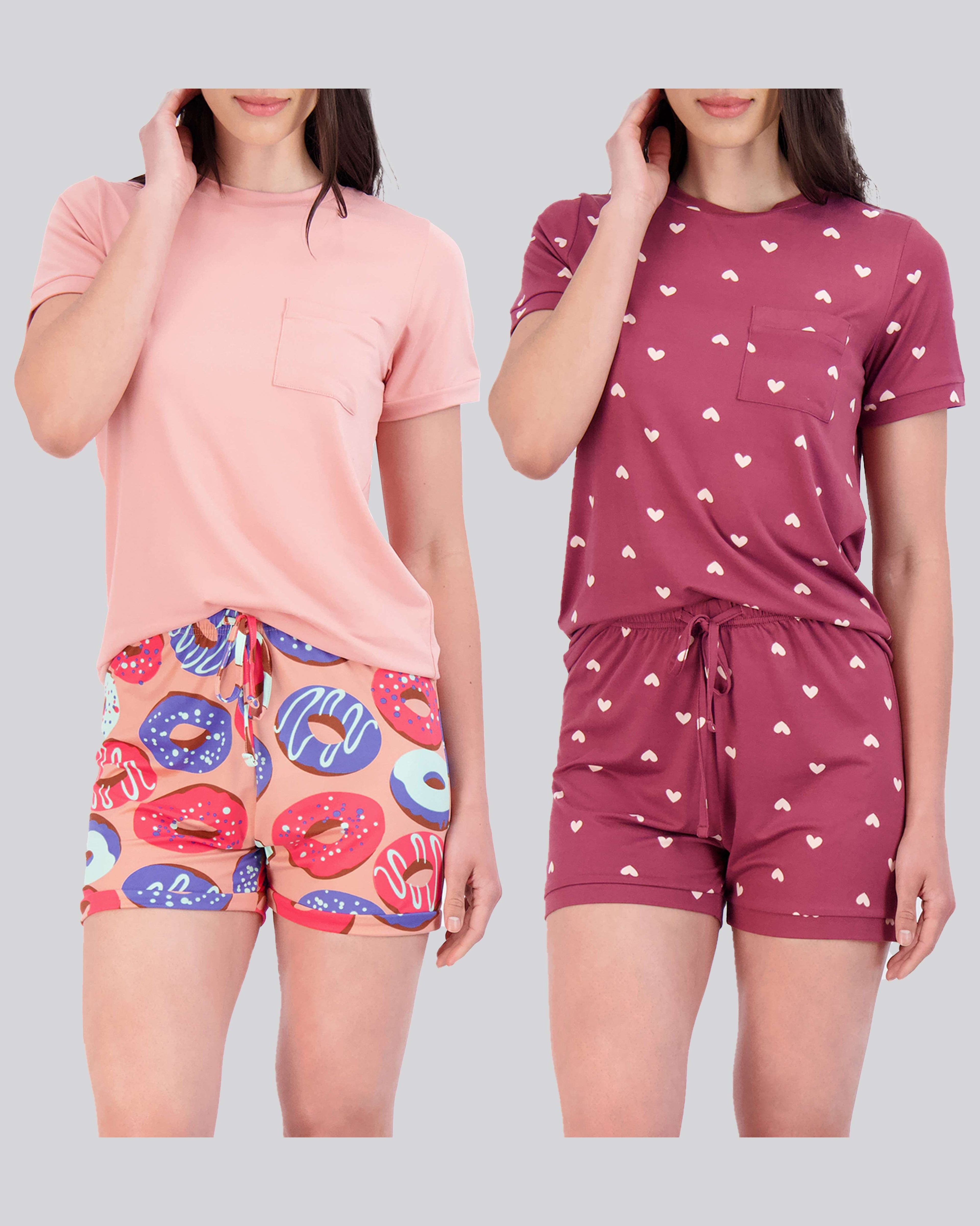 4 Piece: Womens Short Sleeve with Shorts Pajama Set