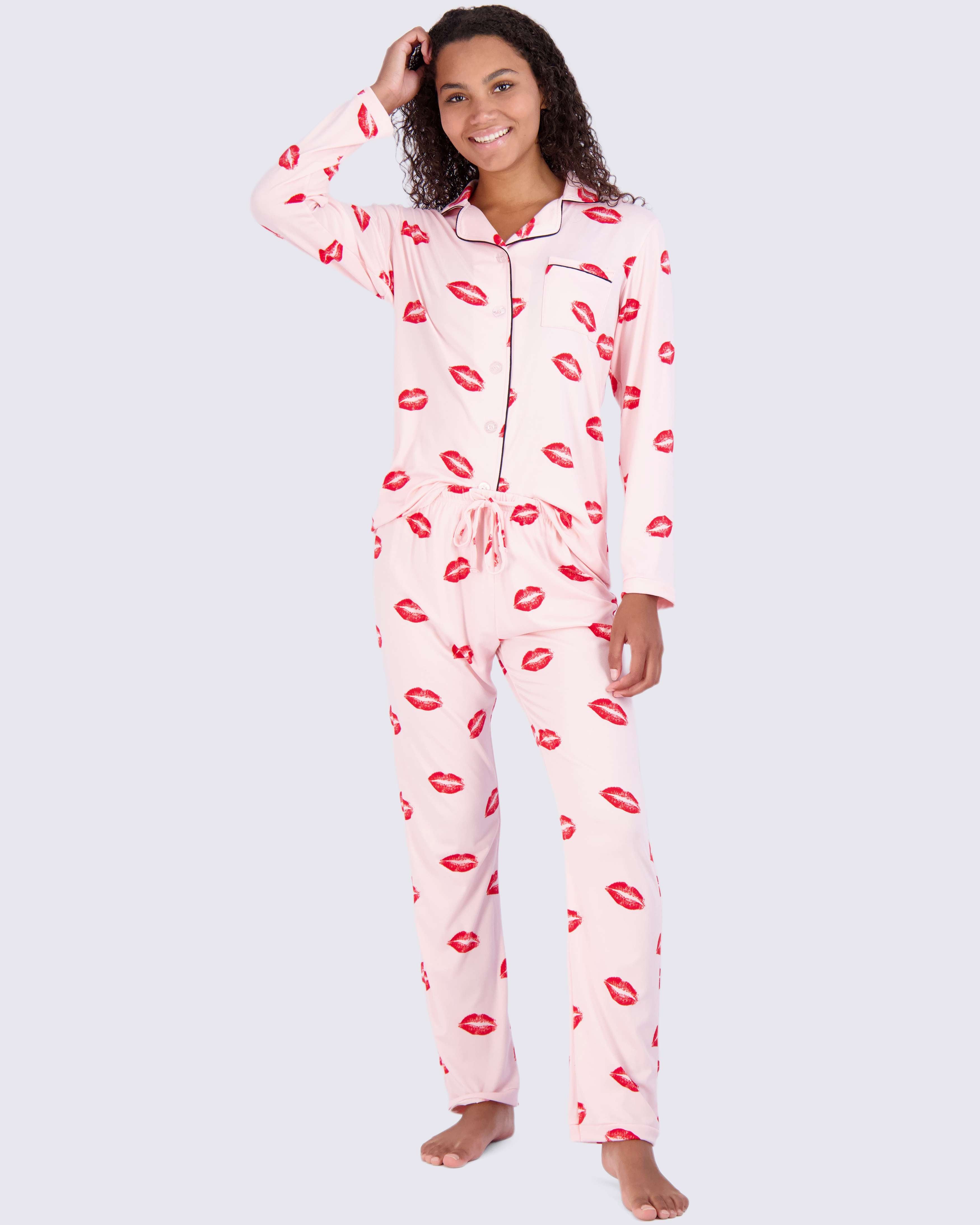 4 Piece: Women’s Long Sleeve Button Down Pajama Set