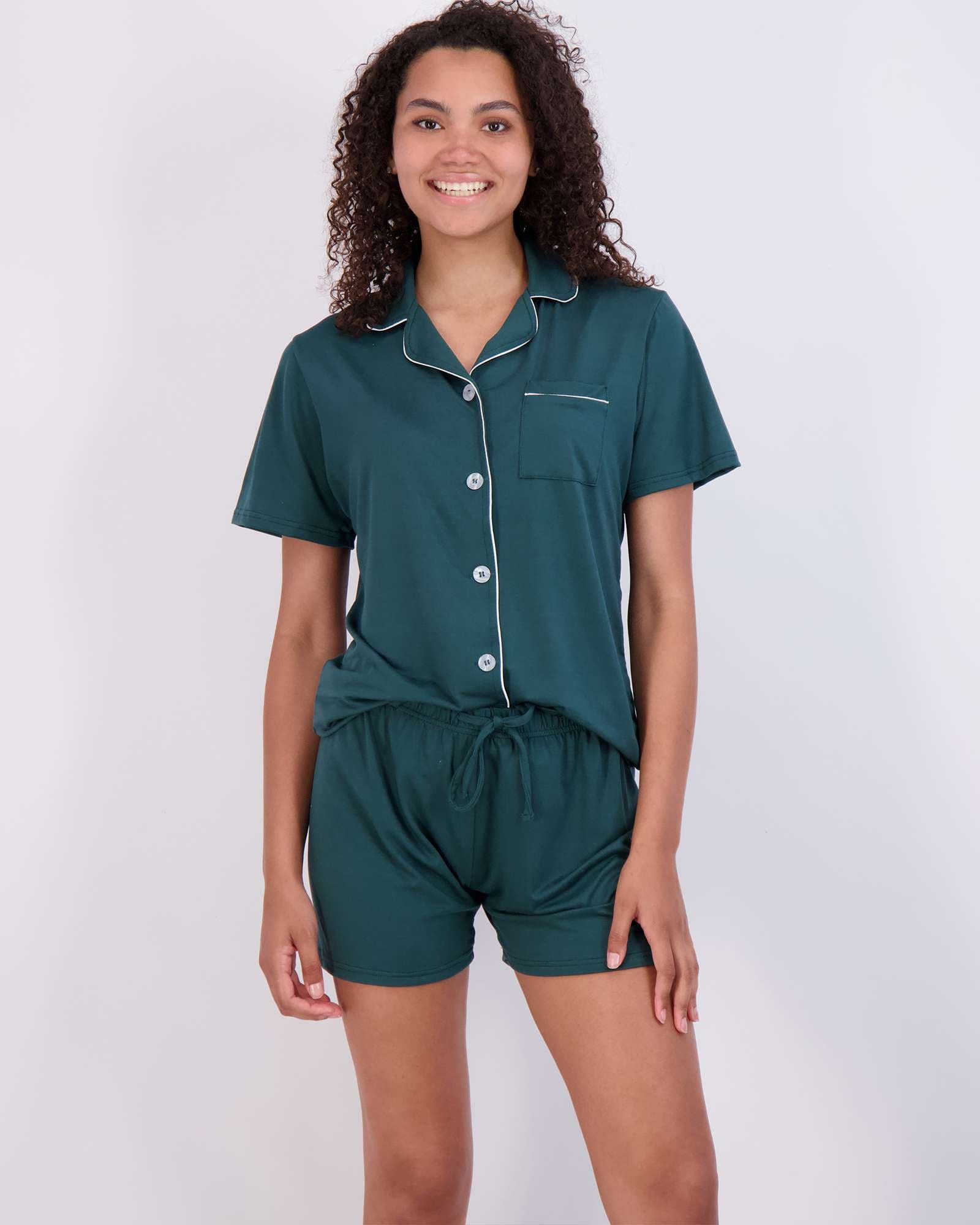 4 Piece: Womens Short Sleeve Button Down Pajama Set