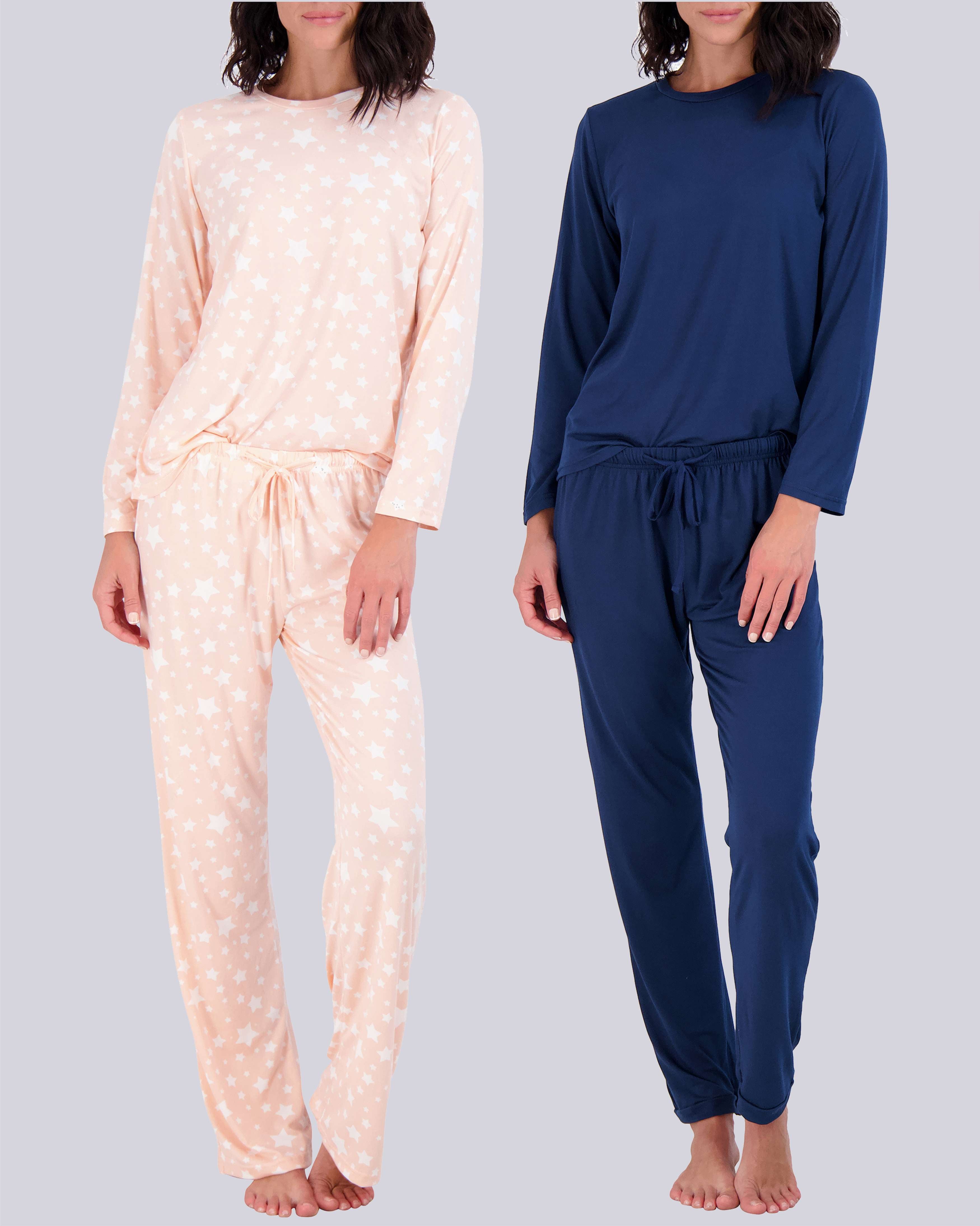 2 Pack: Women’s Pajama Set Super-Soft Long Sleeve Top With Pants