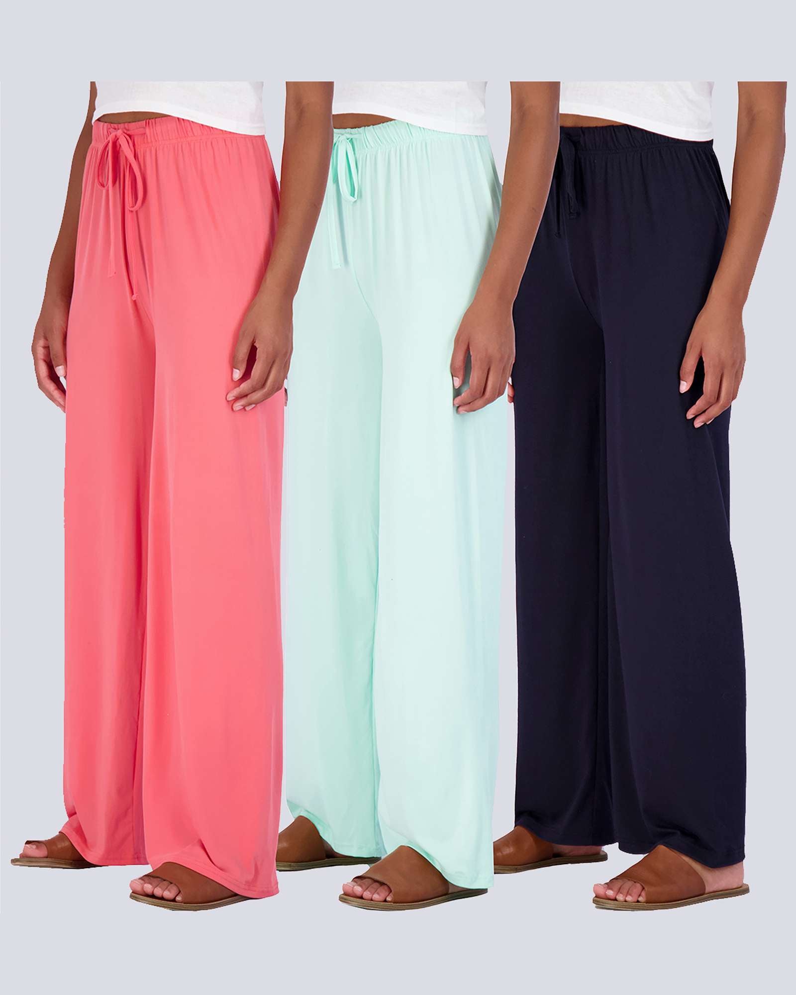 3 Pack: Womens Wide Leg Palazzo Lounge Pajama Pants