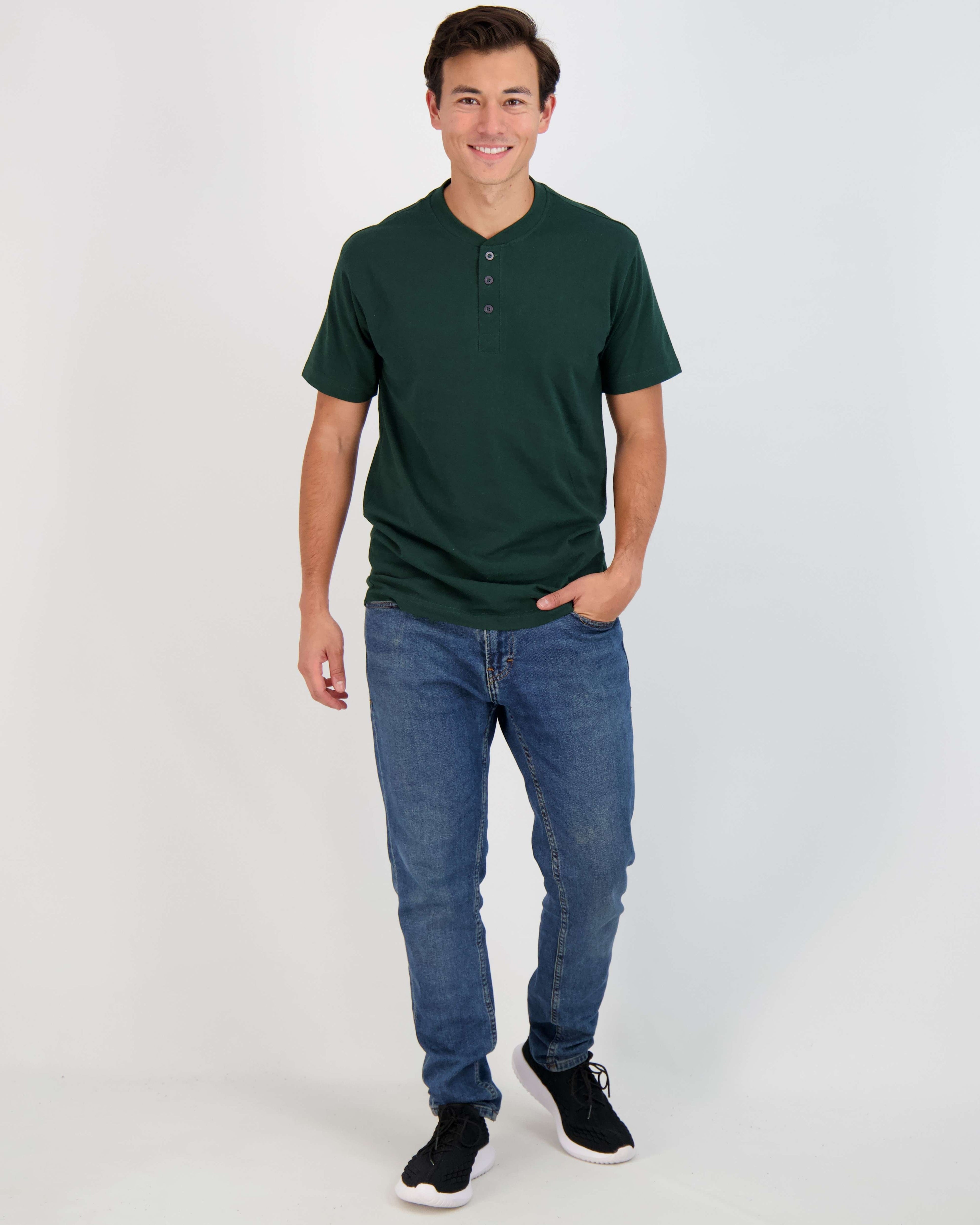 3 Pack: Mens Cotton Short Sleeve Henley T-Shirt