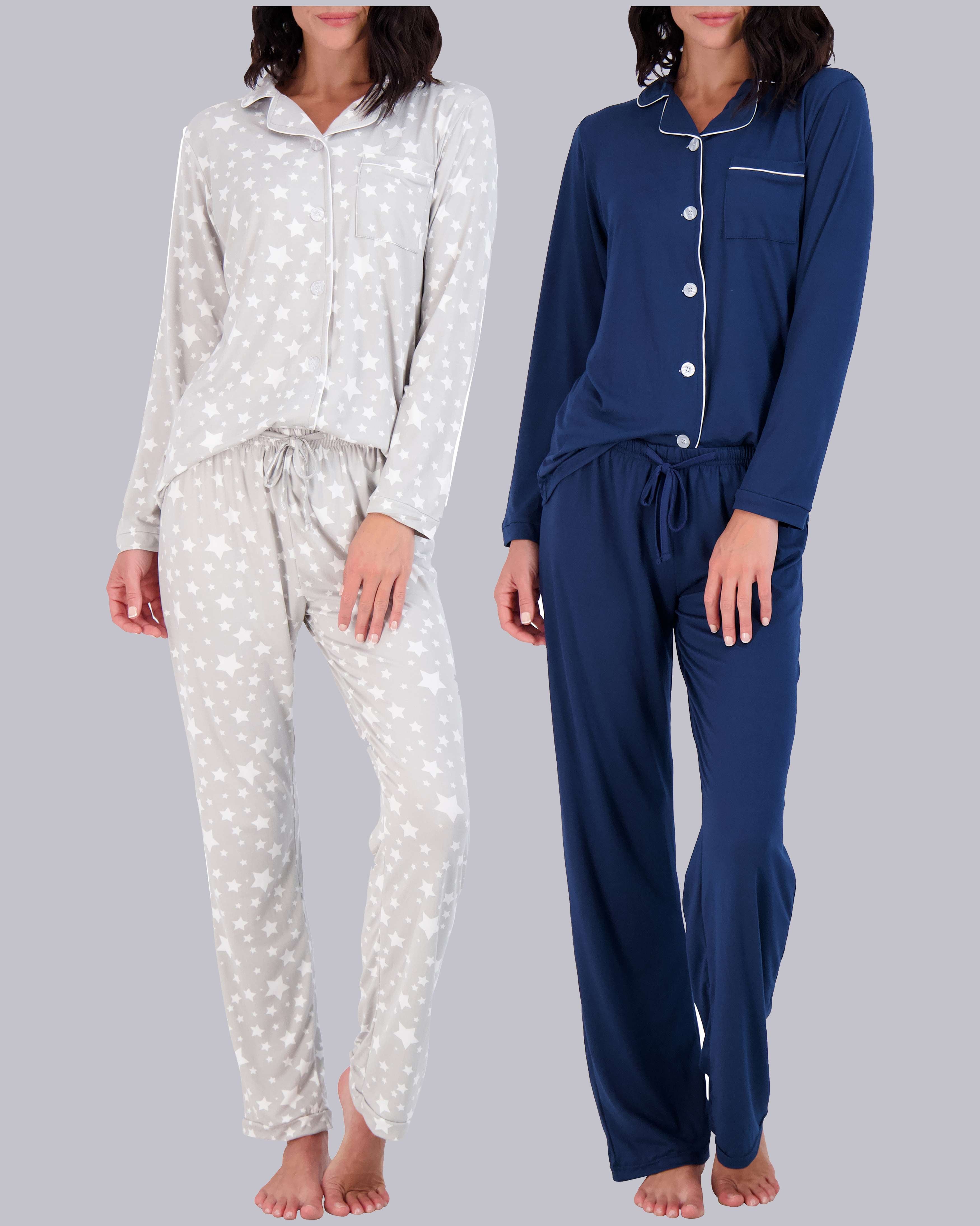 4 Piece: Women’s Long Sleeve Button Down Pajama Set