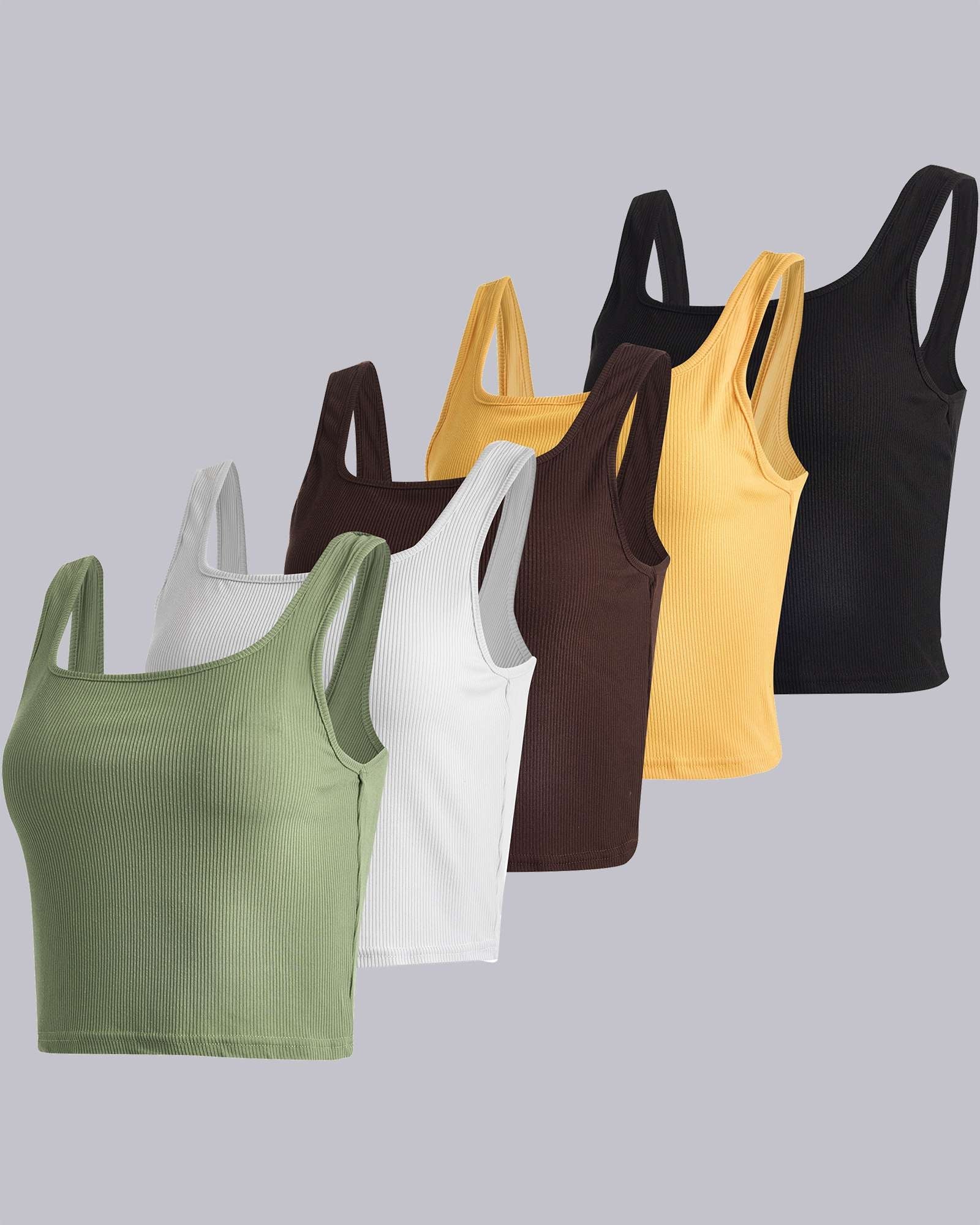 Real Essentials 5 Pack: Women's Soft Knit Ribbed Square Neck Cropped Tank Top - Sleeveless Crop Tops