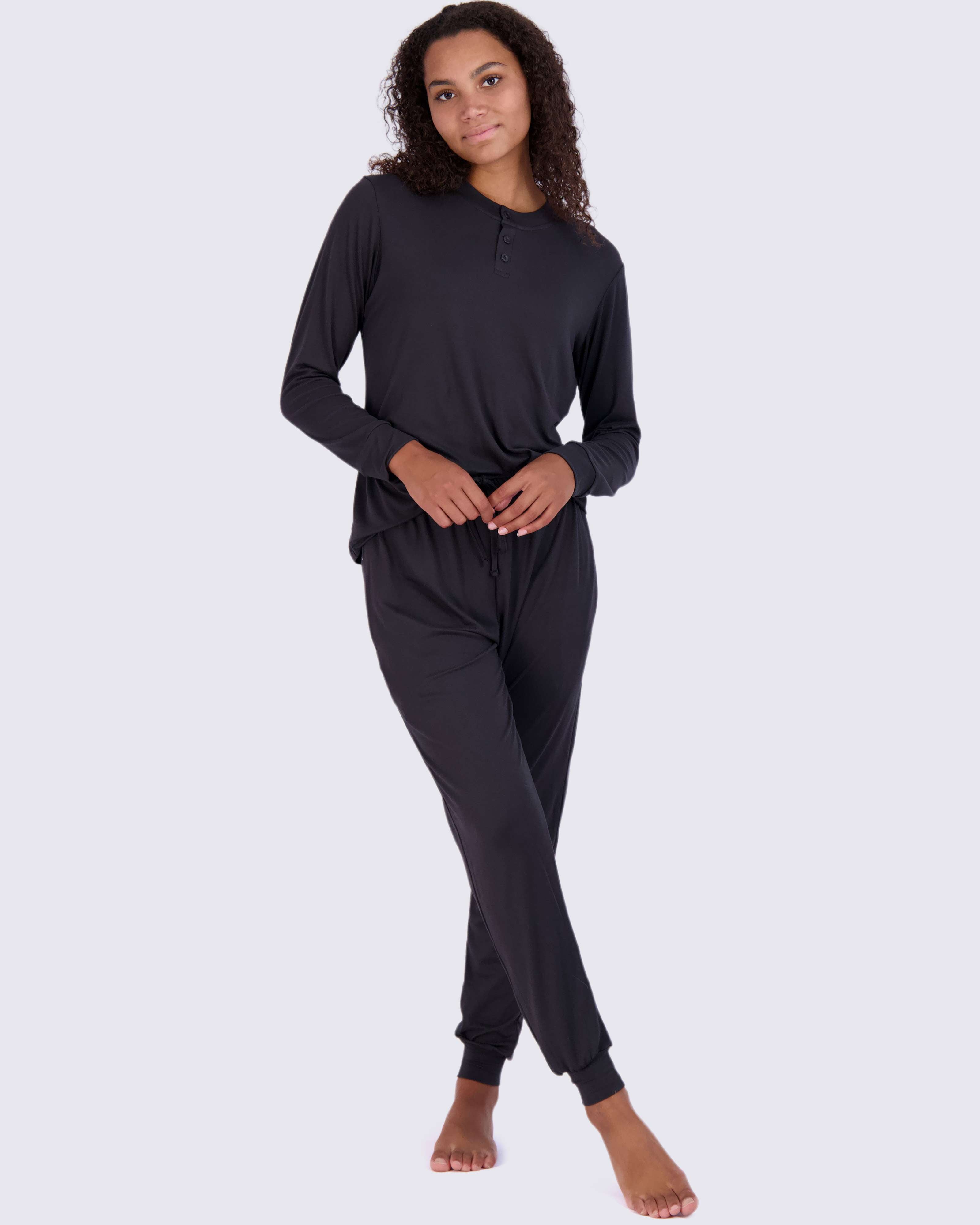 4 Piece: Womens Long Sleeve Henley & Jogger Lounge Pajama Set