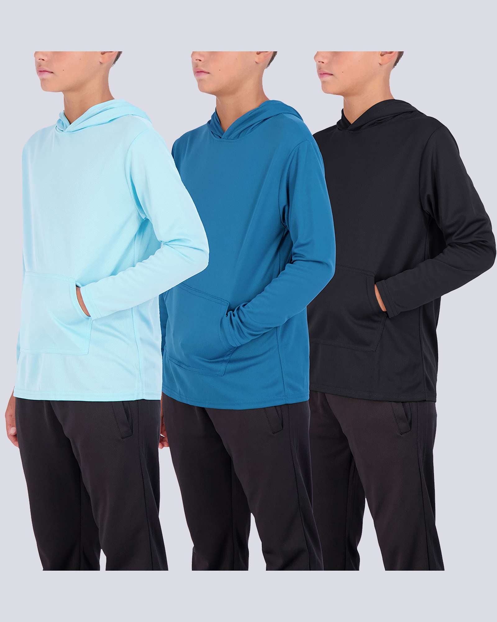 3 Pack: Boys Mesh Long Sleeve Pullover Hoodie Active Sweatshirt