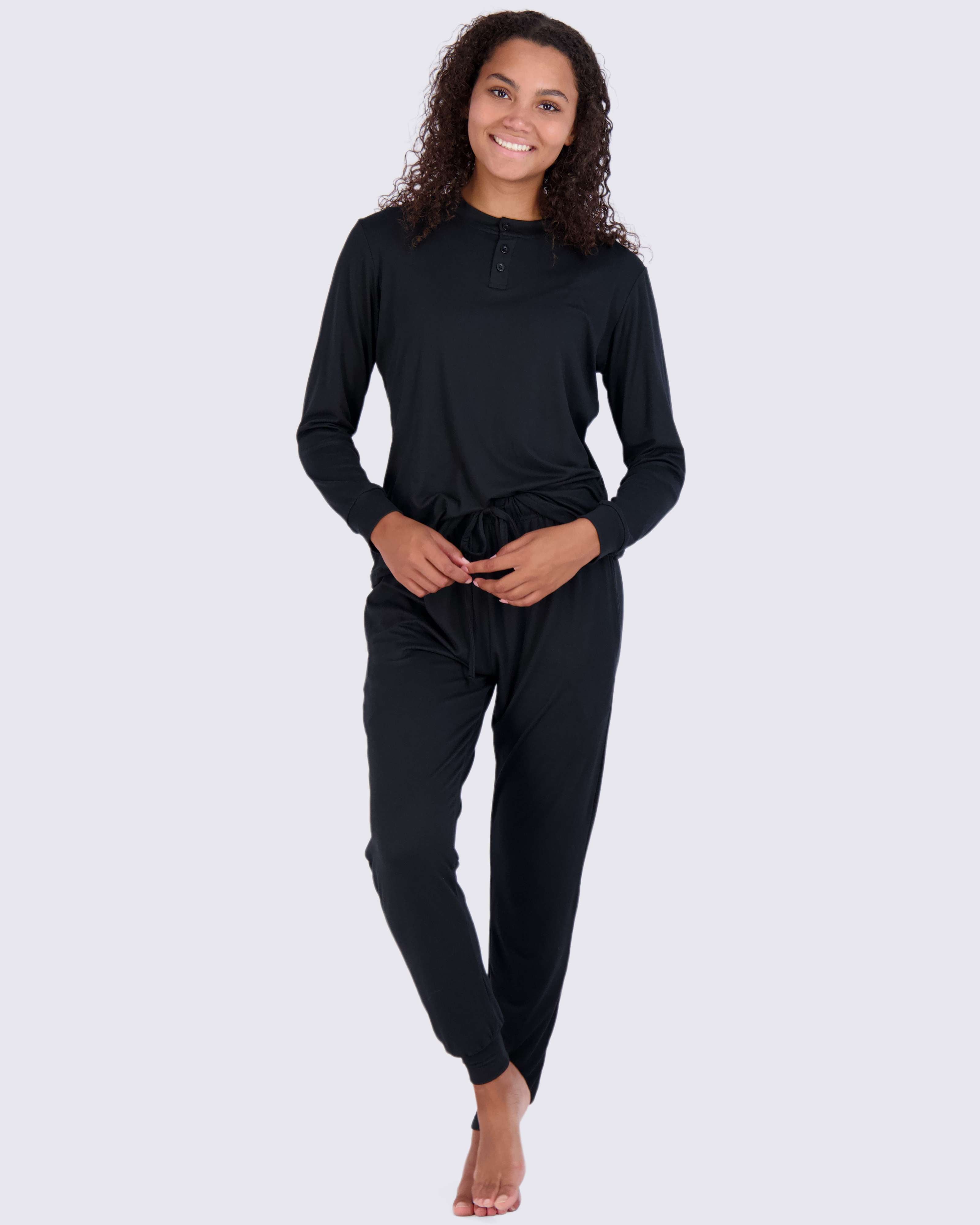 4 Piece: Womens Long Sleeve Henley & Jogger Lounge Pajama Set