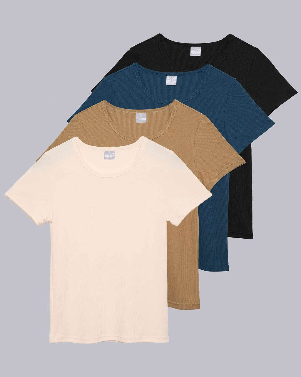 4 Pack: Women's Ribbed Knit Short Sleeve T-Shirt (Available in Plus)