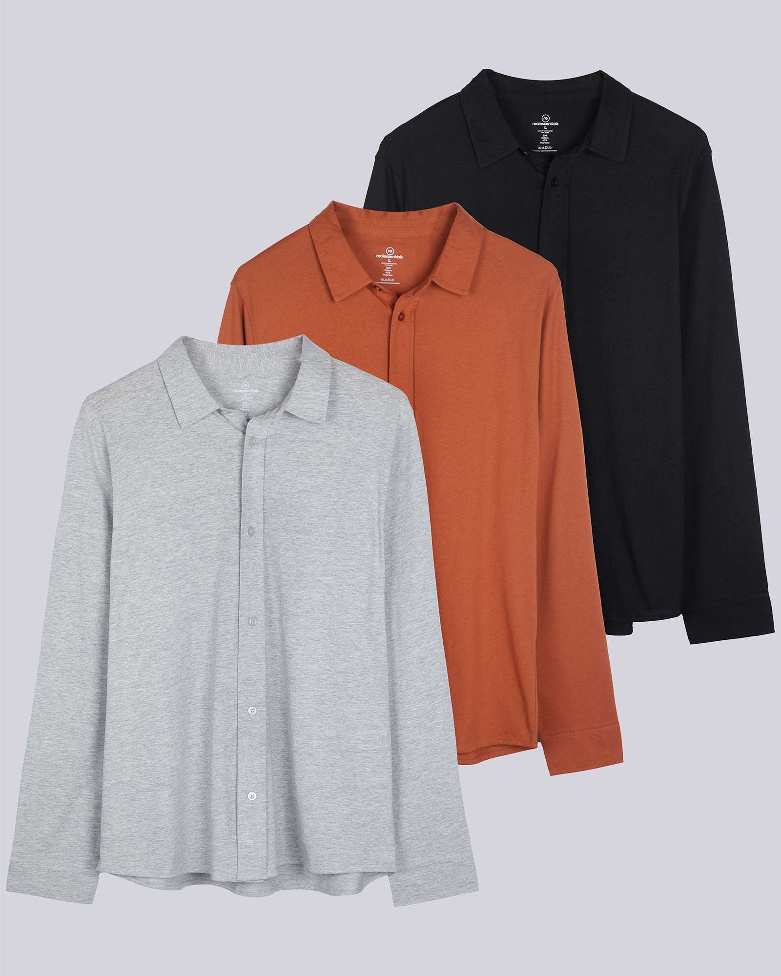 3 Pack: Men's Long Sleeve Button Down Shirt