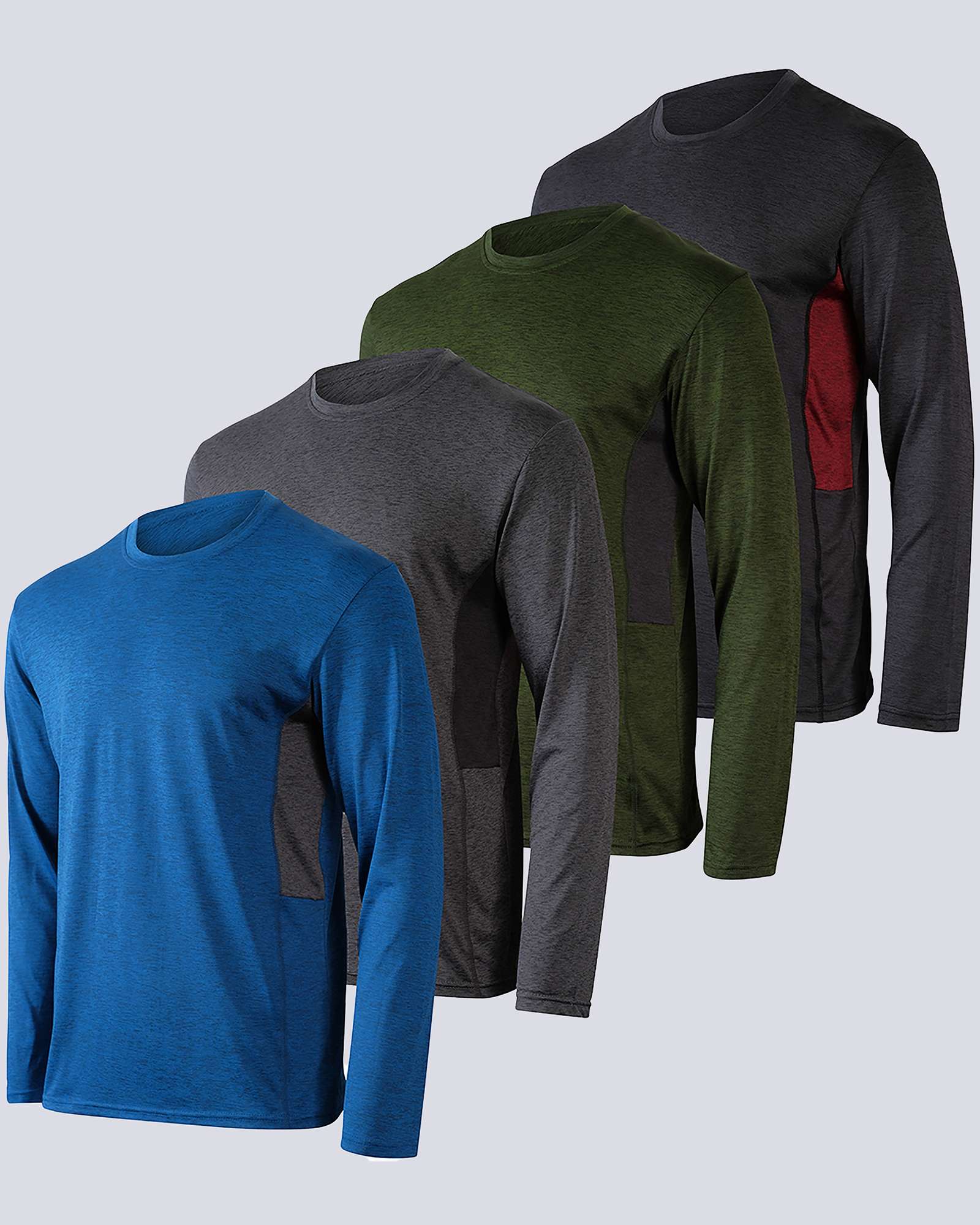 Real Essentials 4 Pack: Men's Dry-Fit UV Moisture Wicking UPF 50+ SPF Sun Protective Fishing Hiking Swim Long Sleeve Shirt