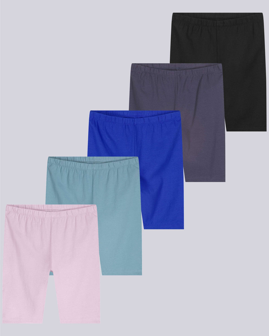 5 Pack: Girls' Cotton Spandex Biker Shorts