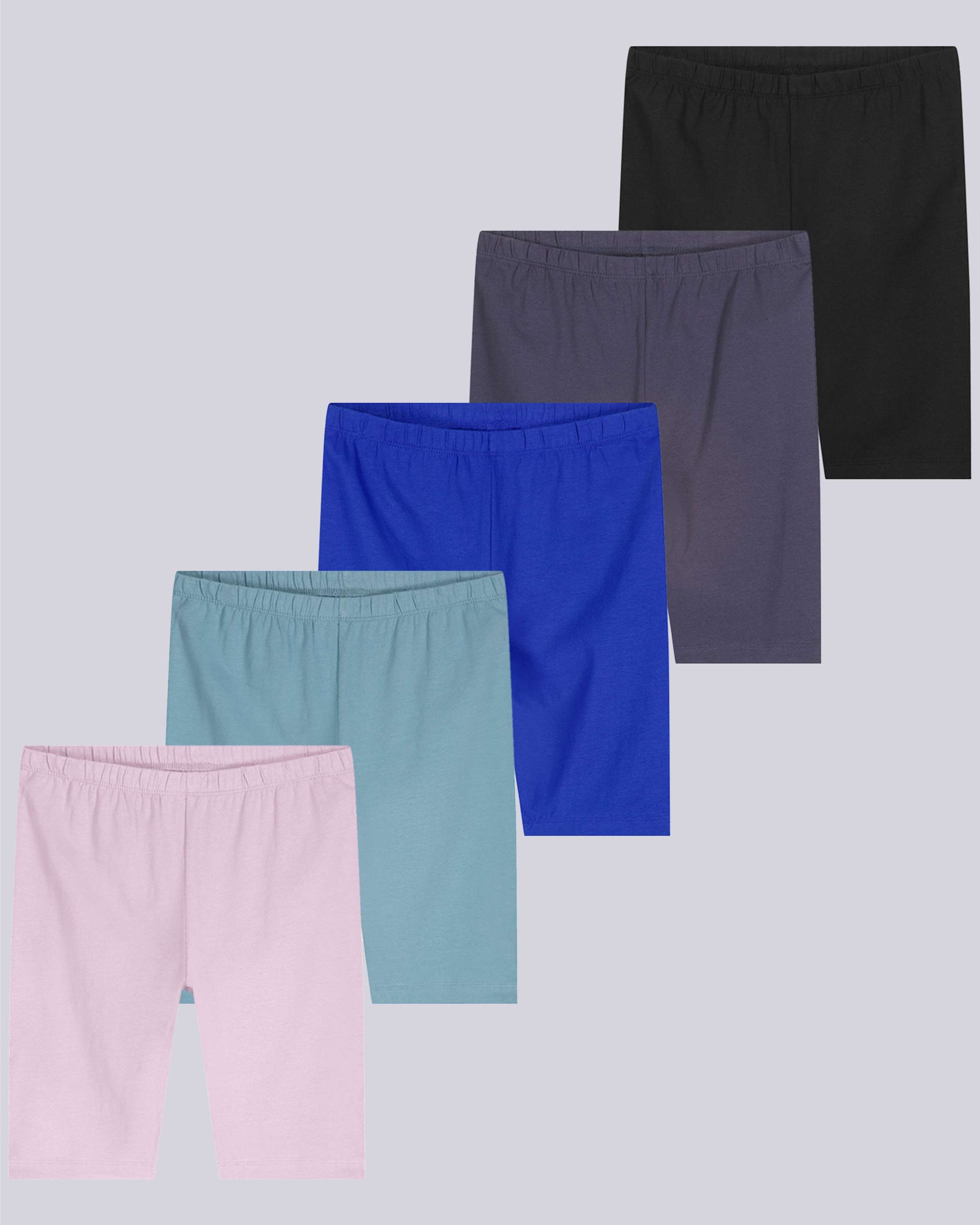5 Pack: Girls' Cotton Spandex Biker Shorts
