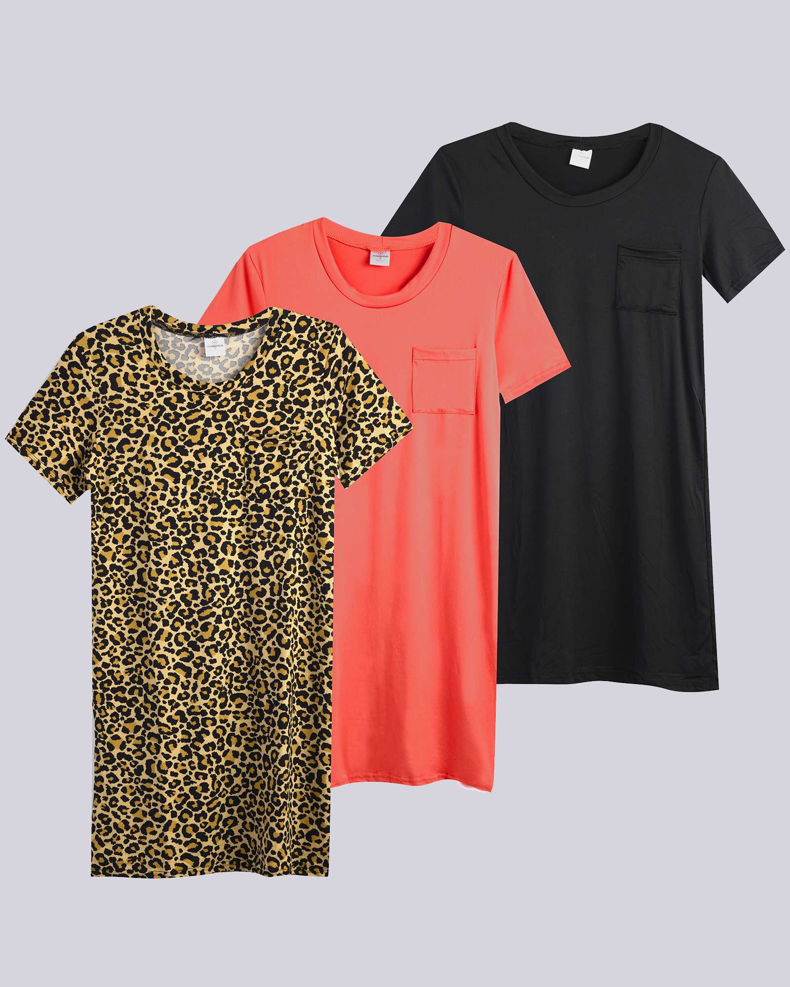 3 Pack: Womens Short-Sleeve Ultra-Soft Nightshirt Sleep Dress