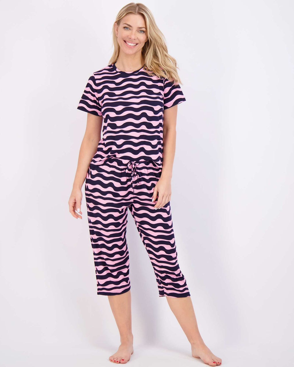 2 Pack: Women's Short-Sleeve PJ Top with Capri Pants