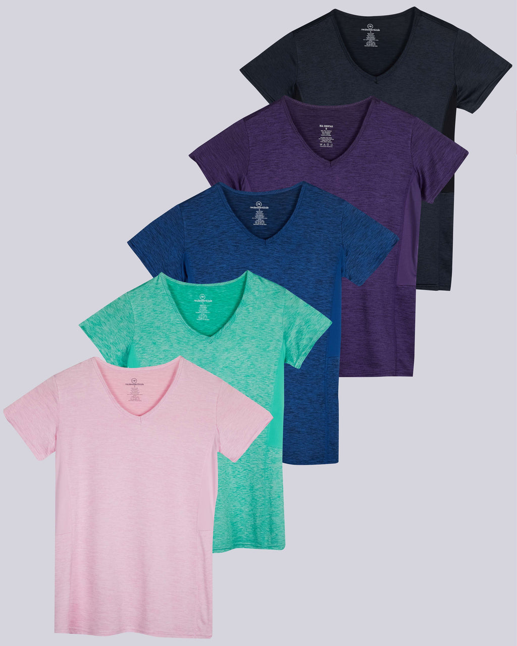 5 Pack: Womens Short Sleeve Dry-Fit V-Neck T-Shirt