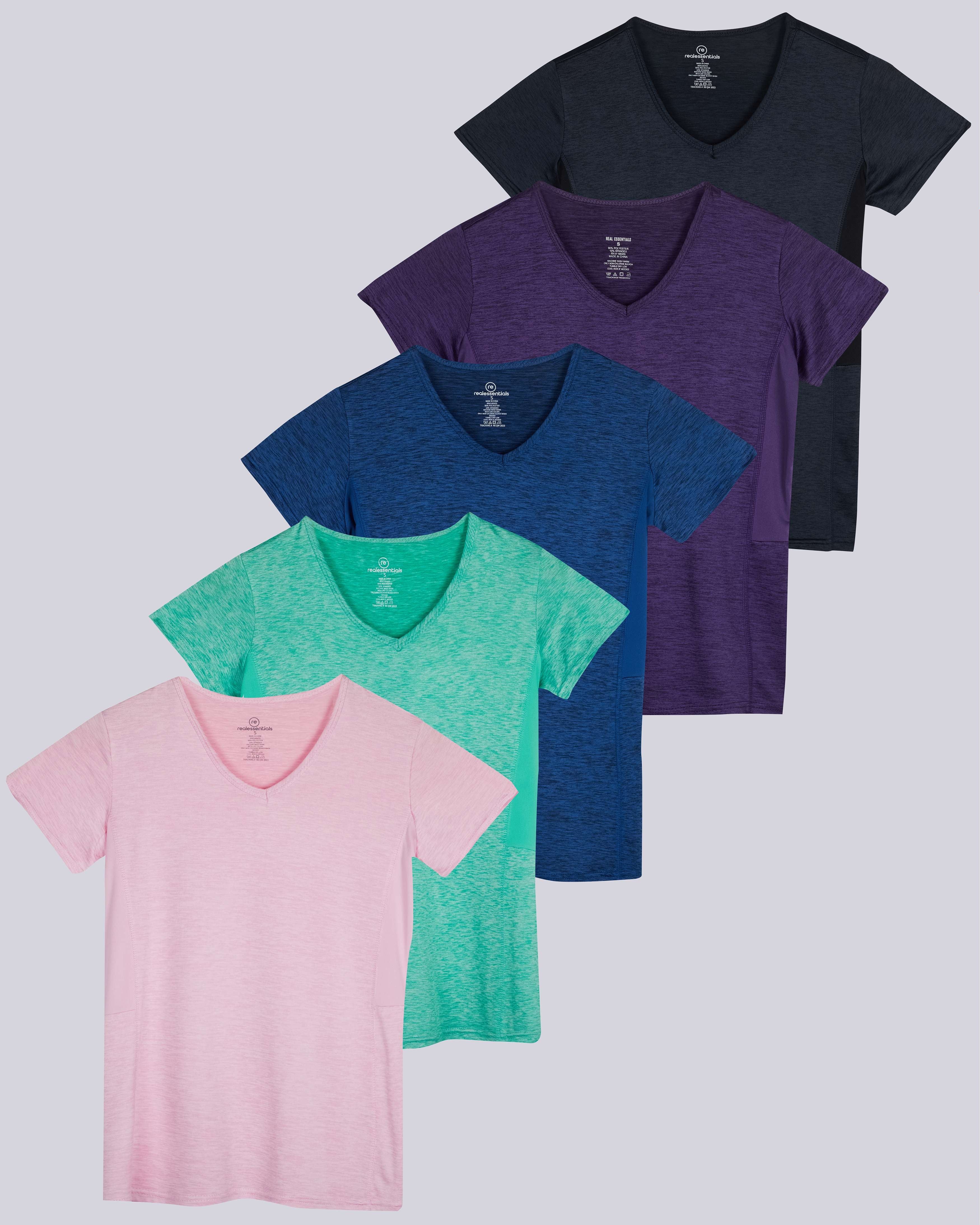 5 Pack: Womens Short Sleeve Dry-Fit V-Neck T-Shirt