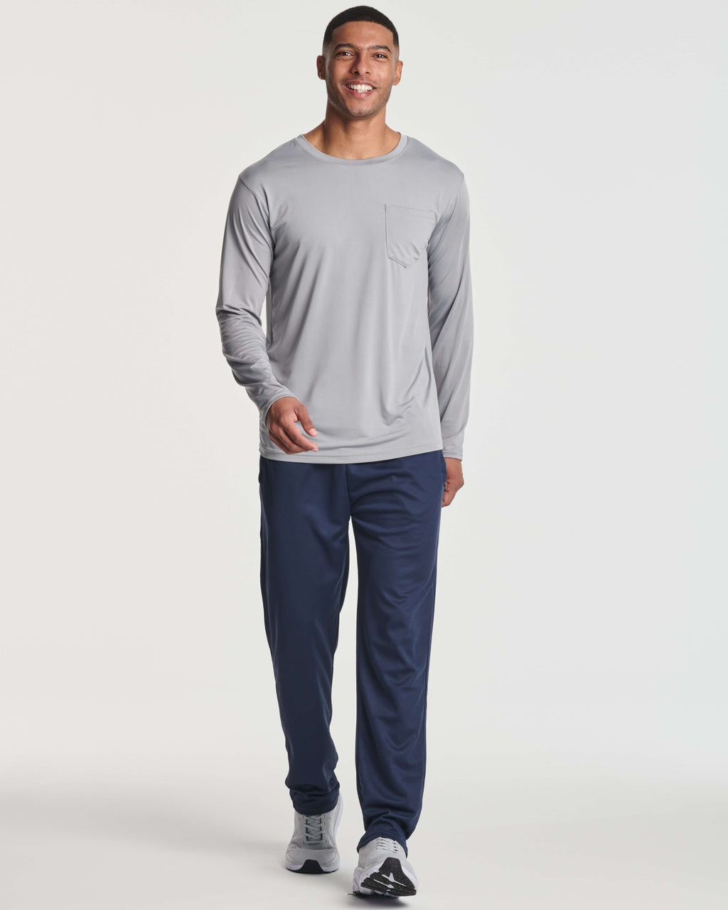 4 Pack: Mens Dry-Fit Long Sleeve Pocket Crew T-Shirt