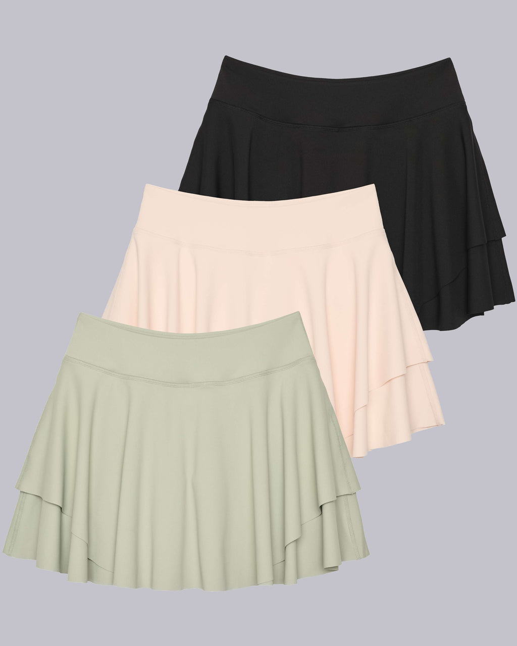 3 Pack: Women's Layered Ruffle Tennis Golf Skort