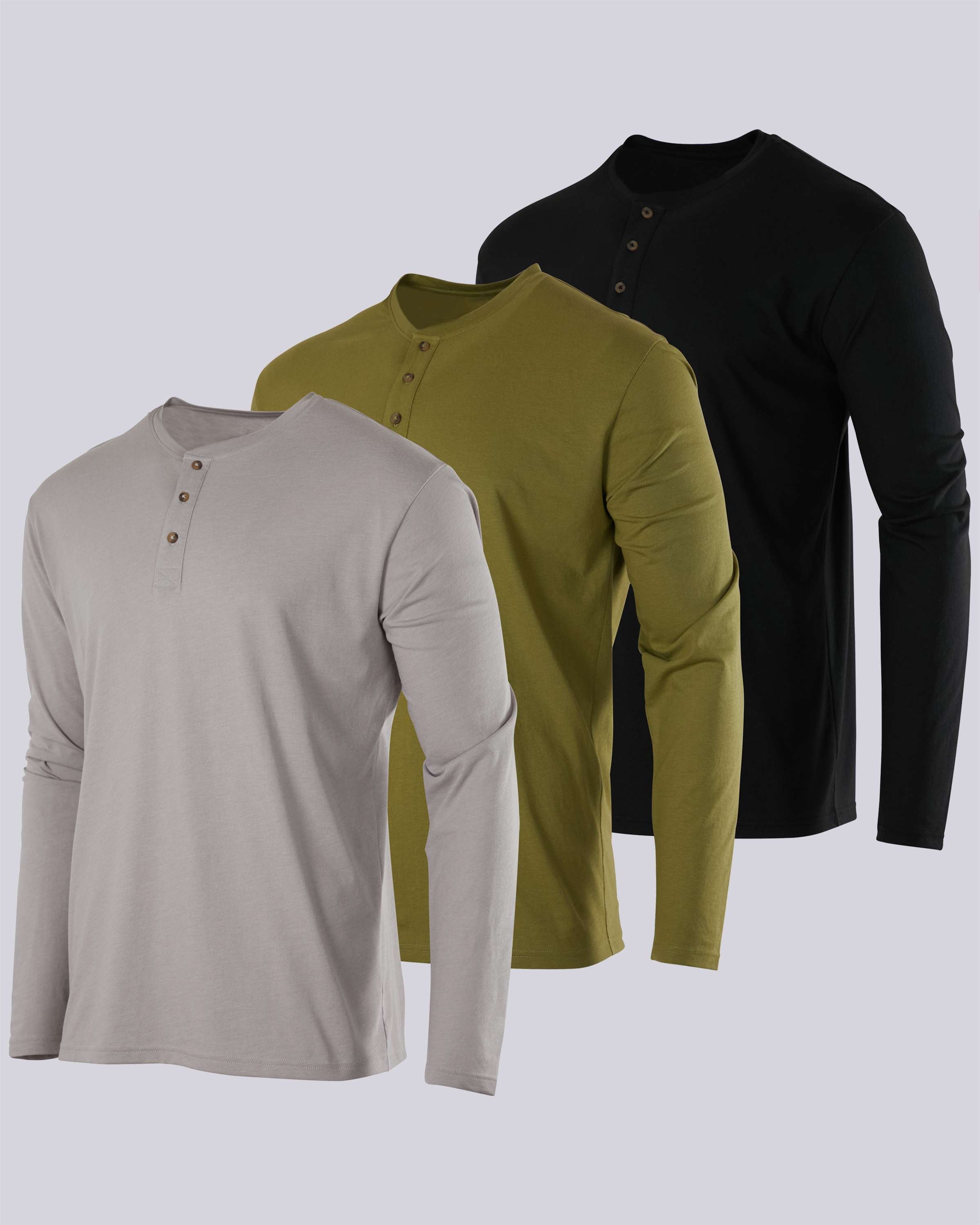3 Pack: Mens Long Sleeve Cotton Henley T-Shirt