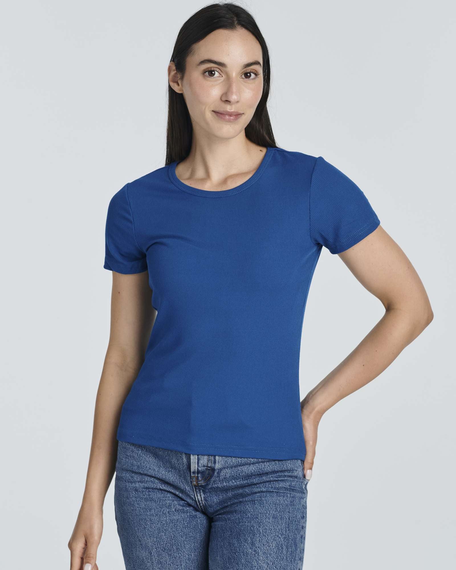 4 Pack: Women's Ribbed Knit Short Sleeve T-Shirt (Available in Plus)