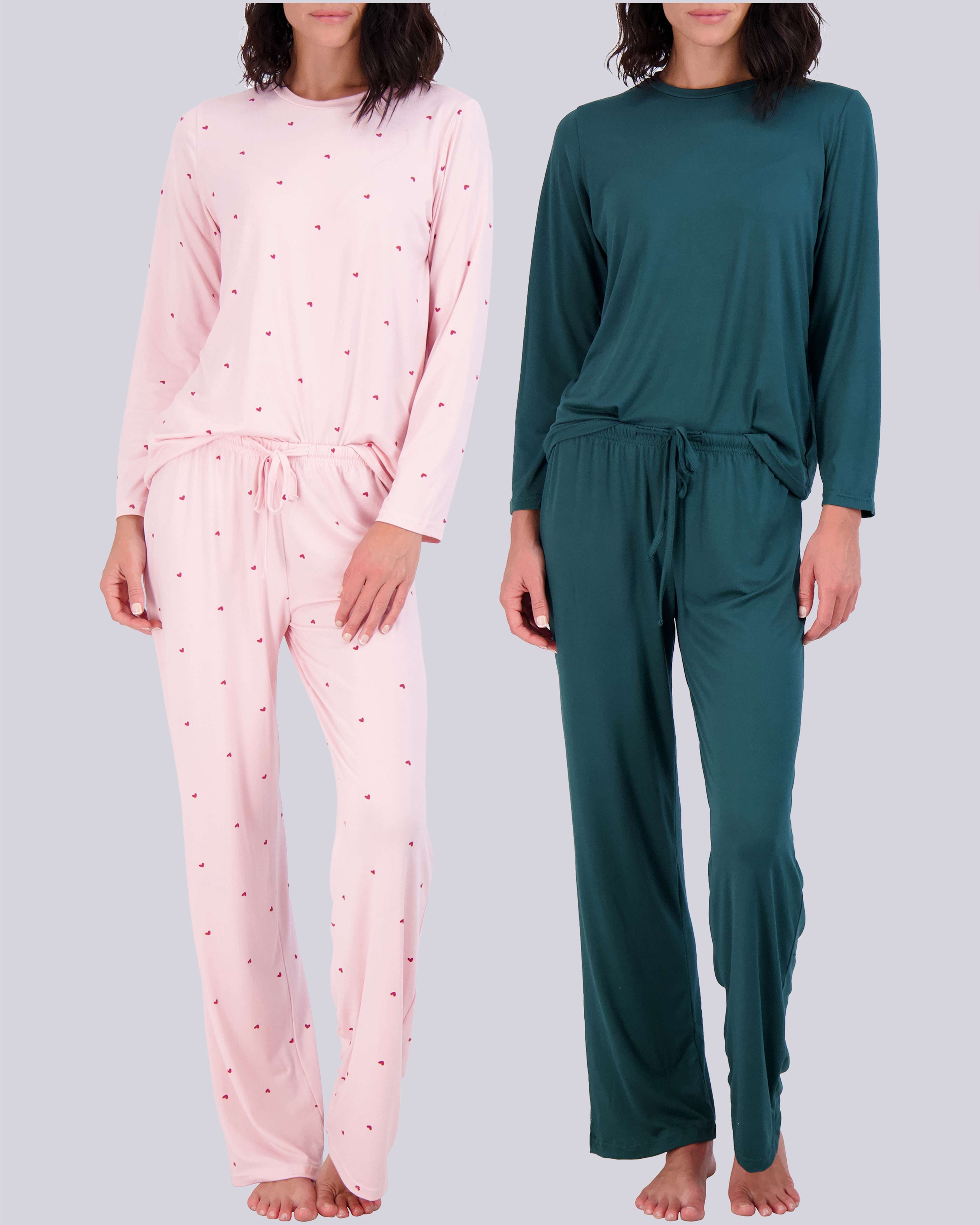 2 Pack: Women’s Pajama Set Super-Soft Long Sleeve Top With Pants