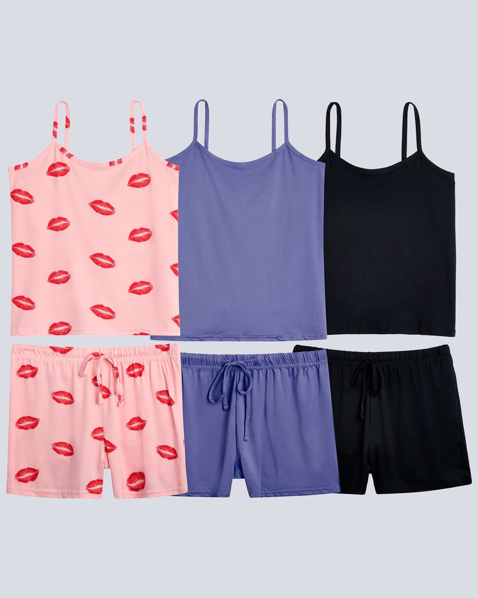 3 Pack: Women's Cami Top and Pajama Set (Available in Plus Size)