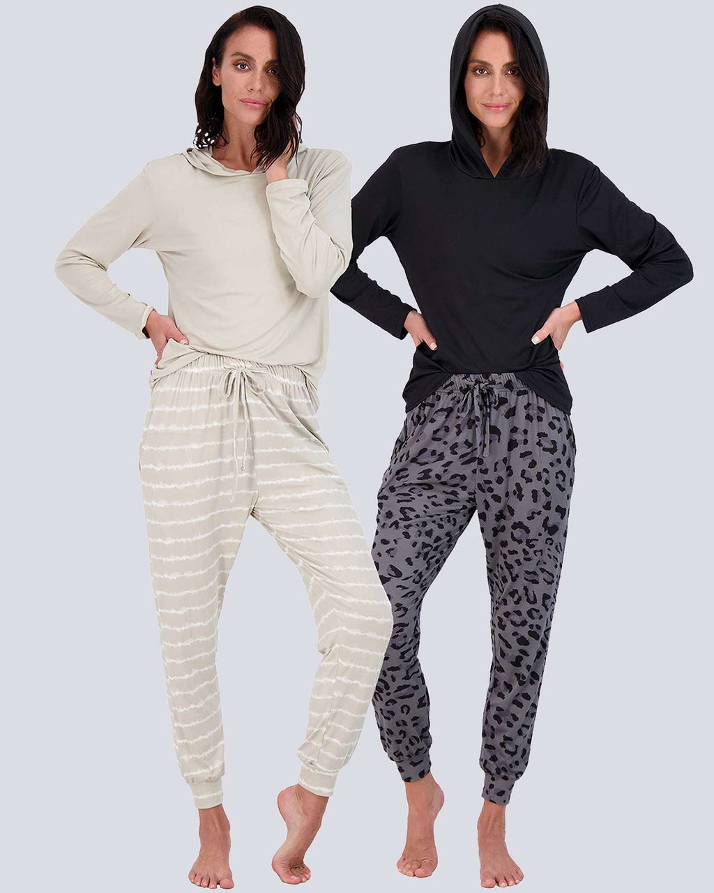4 Piece: Womens Long Sleeve Henley & Jogger Lounge Pajama Set