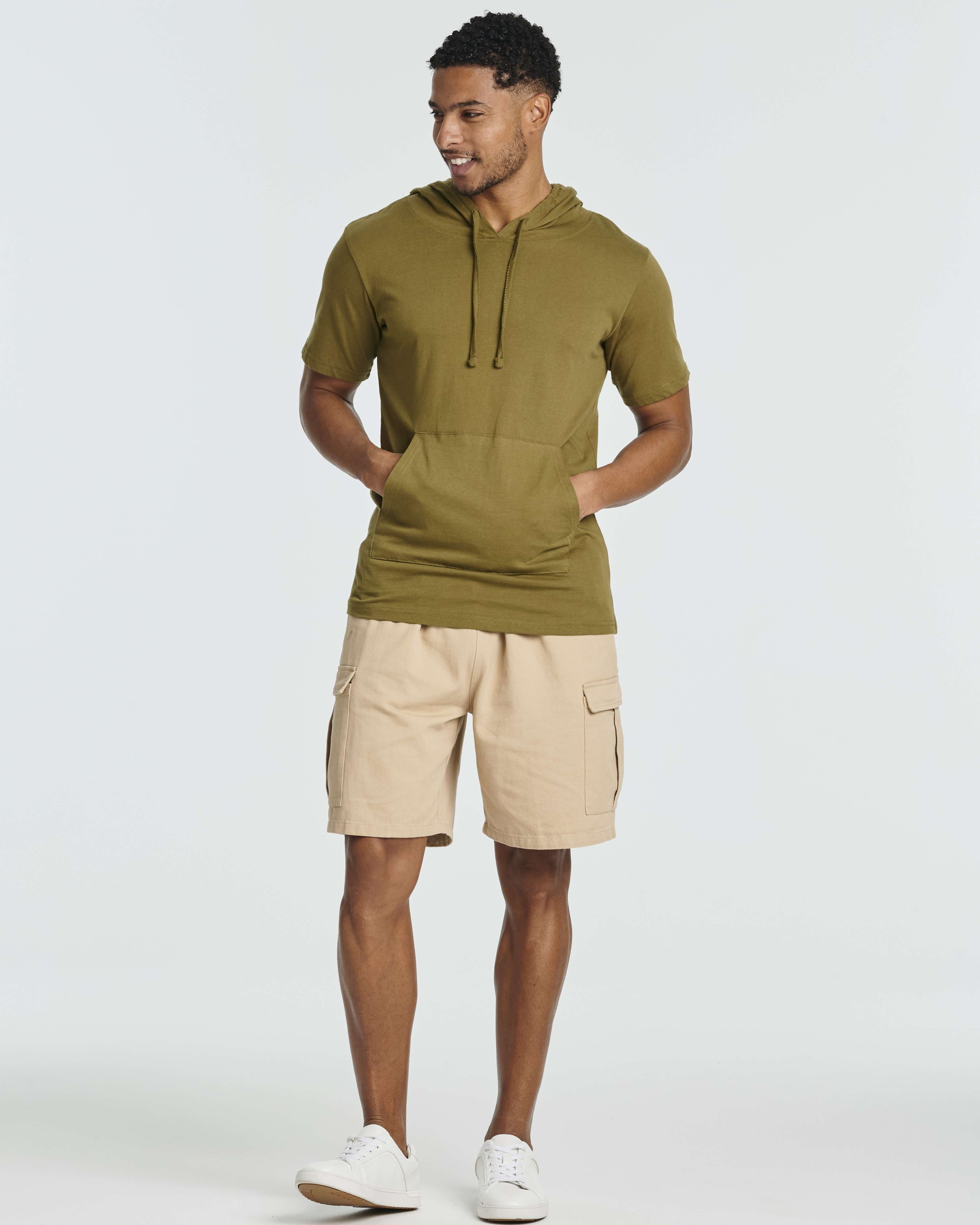Men's Cotton Short-Sleeve Hoodie Hooded T-Shirt With Drawstring & Pockets (Available in Big & Tall)