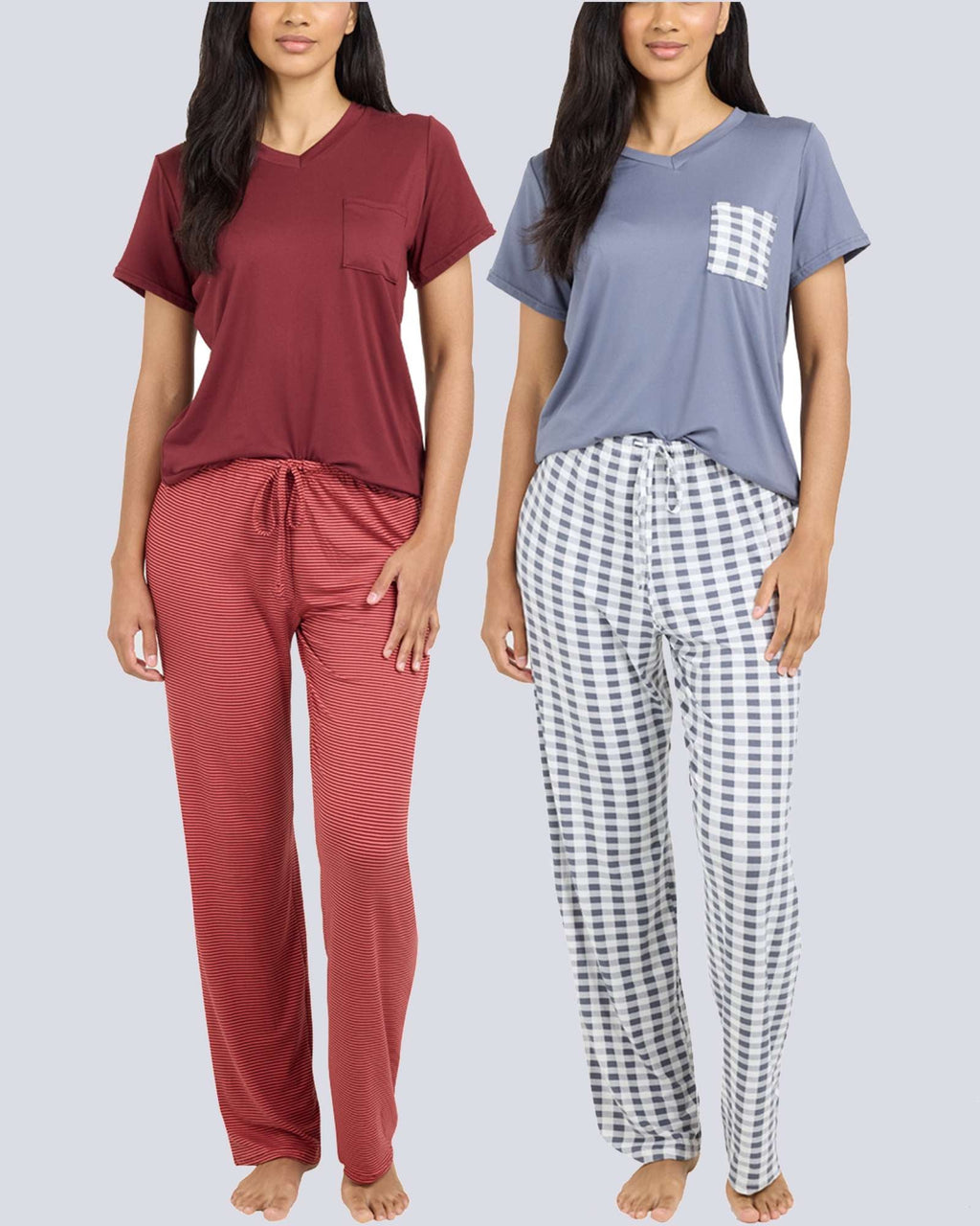 2 Pack: Women’s Pajama Set Super-Soft Short Sleeve V-Neck Top With Pants (Available in Plus Size)