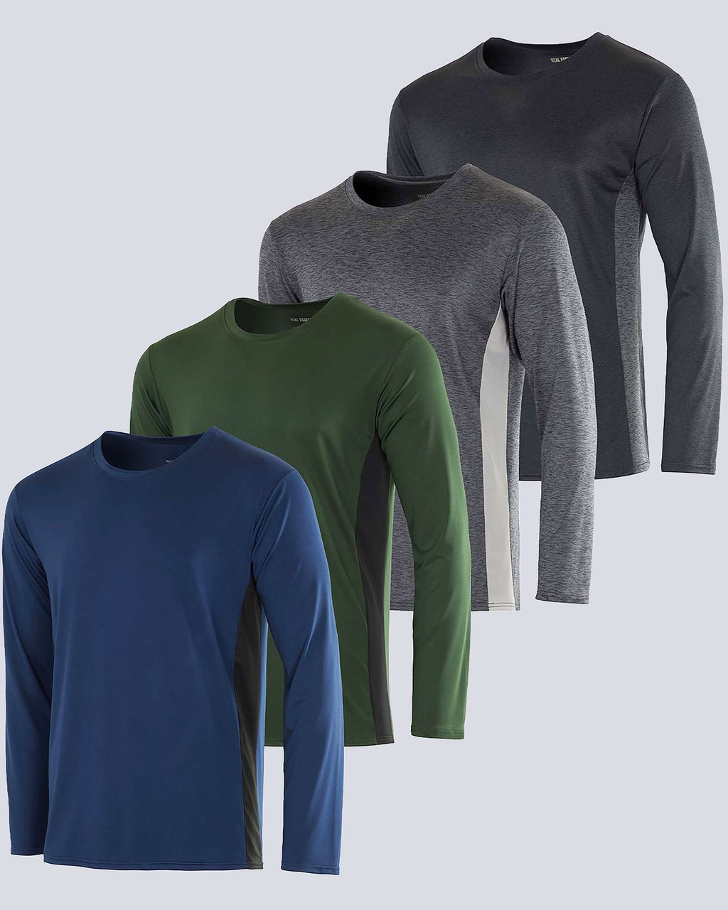 Real Essentials 4 Pack: Men's Dry-Fit UV Moisture Wicking UPF 50+ SPF Sun Protective Fishing Hiking Swim Long Sleeve Shirt
