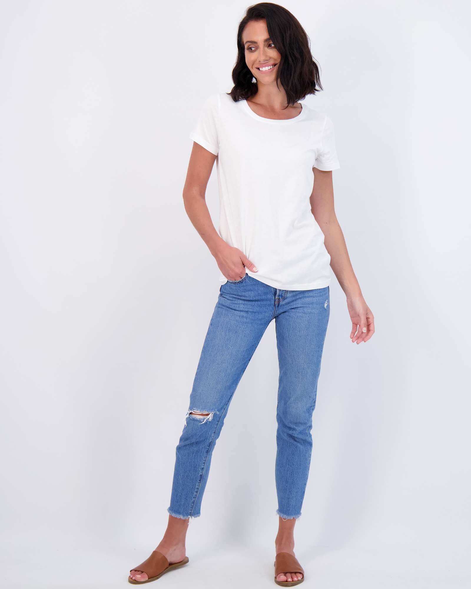 4 Pack: Womens Classic-Fit Cotton Short-Sleeve Scoop Neck T-Shirt