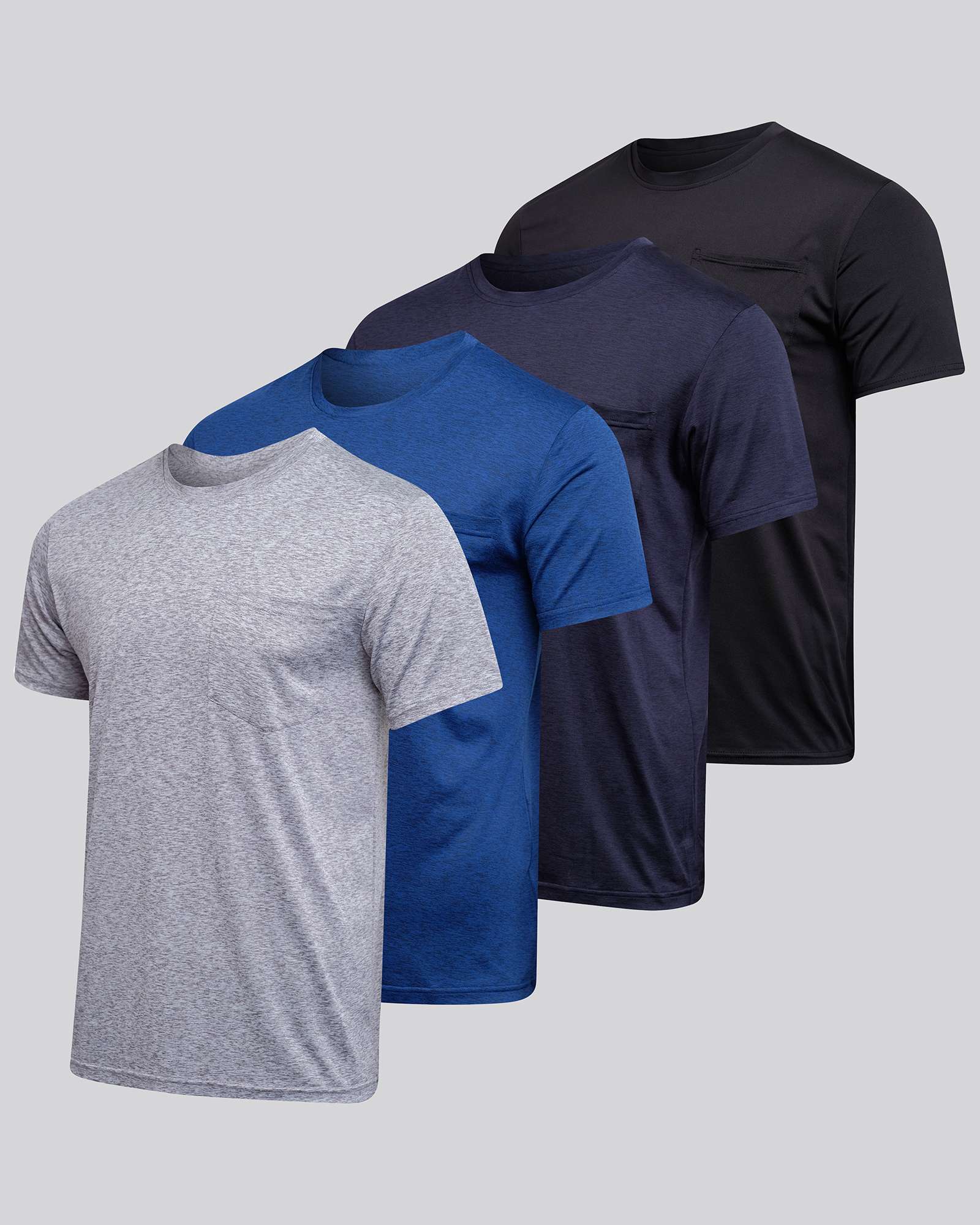 4 Pack: Mens Dry-Fit Active Pocket Short Sleeve Crew T-Shirts (Available in Big & Tall)