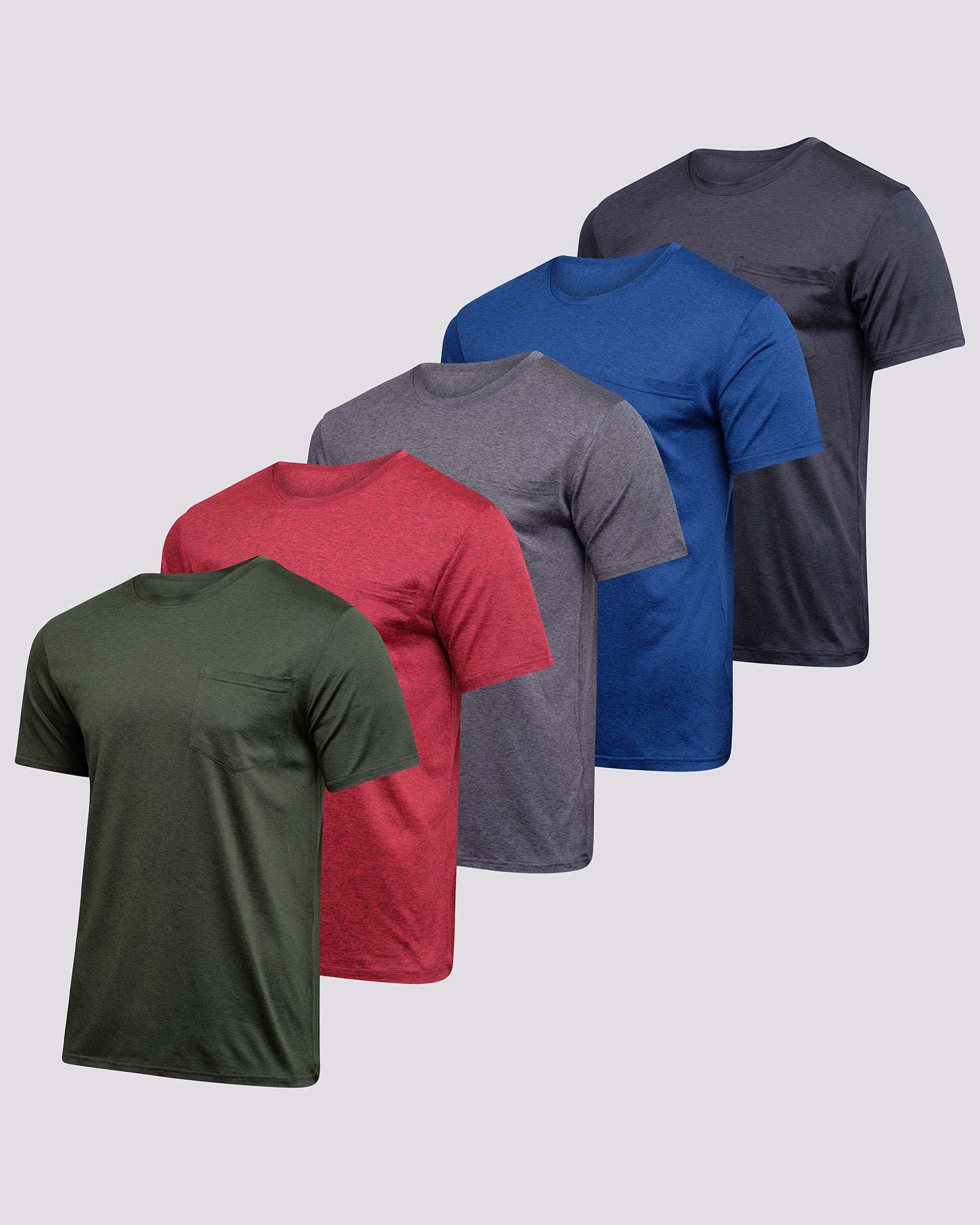 5 Pack: Boys & Girls  Youth Dry-Fit Moisture Wicking Active Athletic Performance Short-Sleeve Pocket T-Shirt