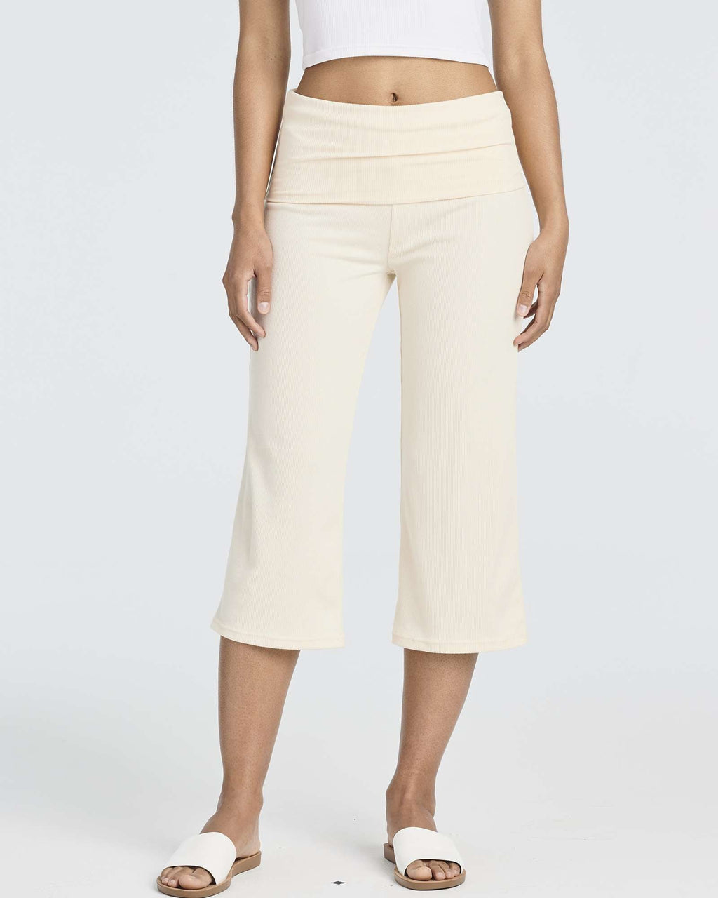 3 Pack: Women's Ribbed Foldover Wide Leg Capri Pants
