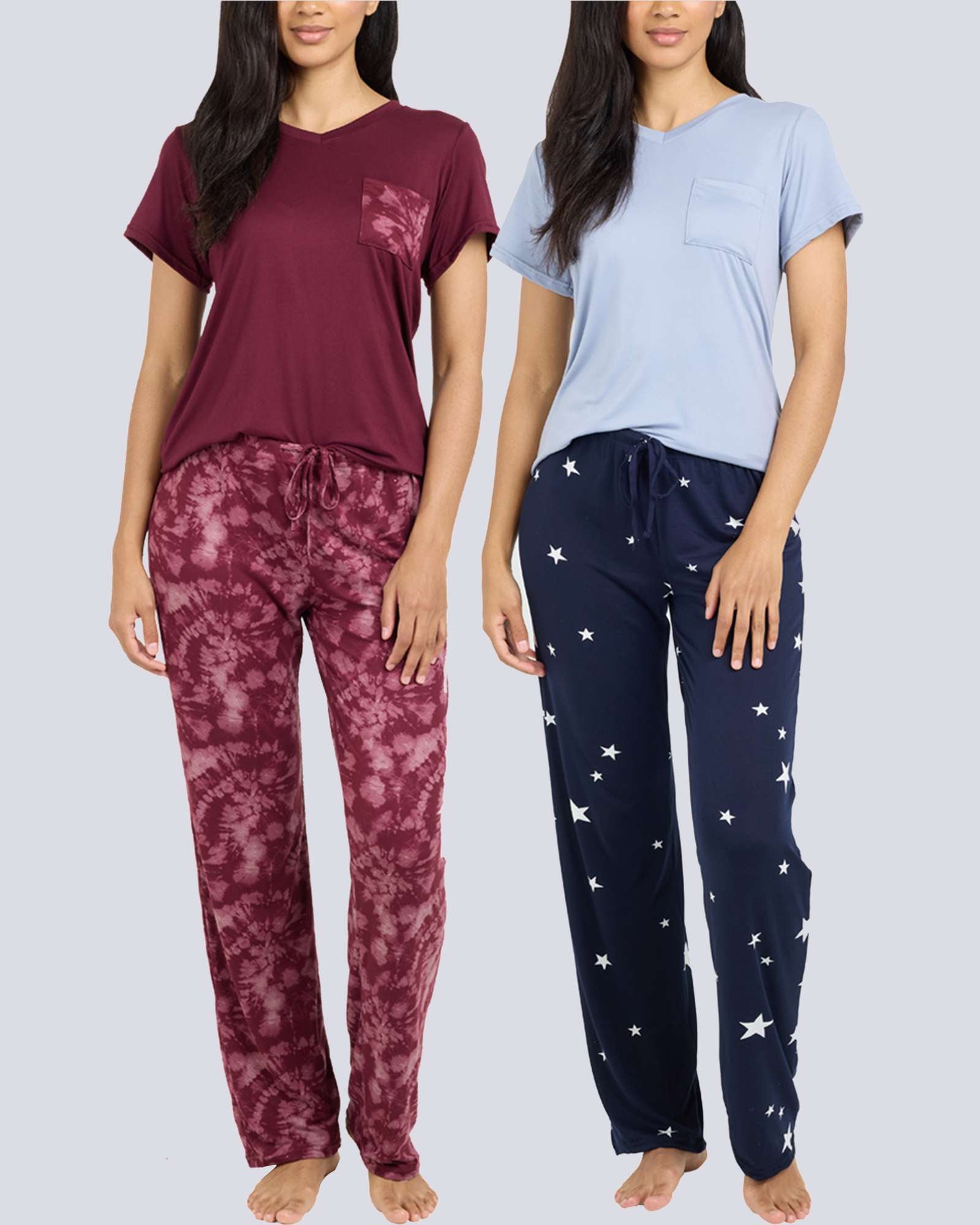 2 Pack: Women’s Pajama Set Super-Soft Short Sleeve V-Neck Top With Pants (Available in Plus Size)