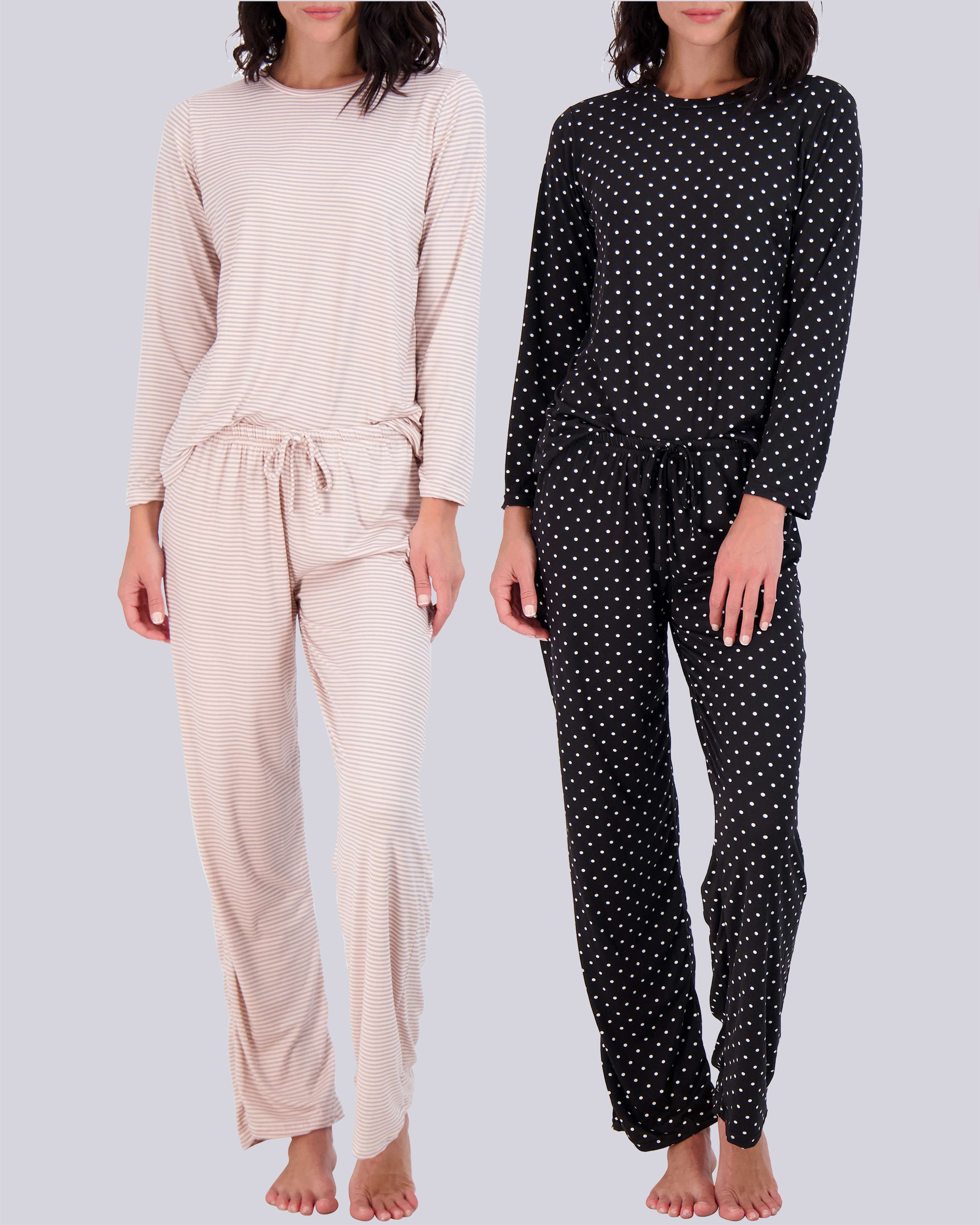 2 Pack: Women’s Pajama Set Super-Soft Long Sleeve Top With Pants