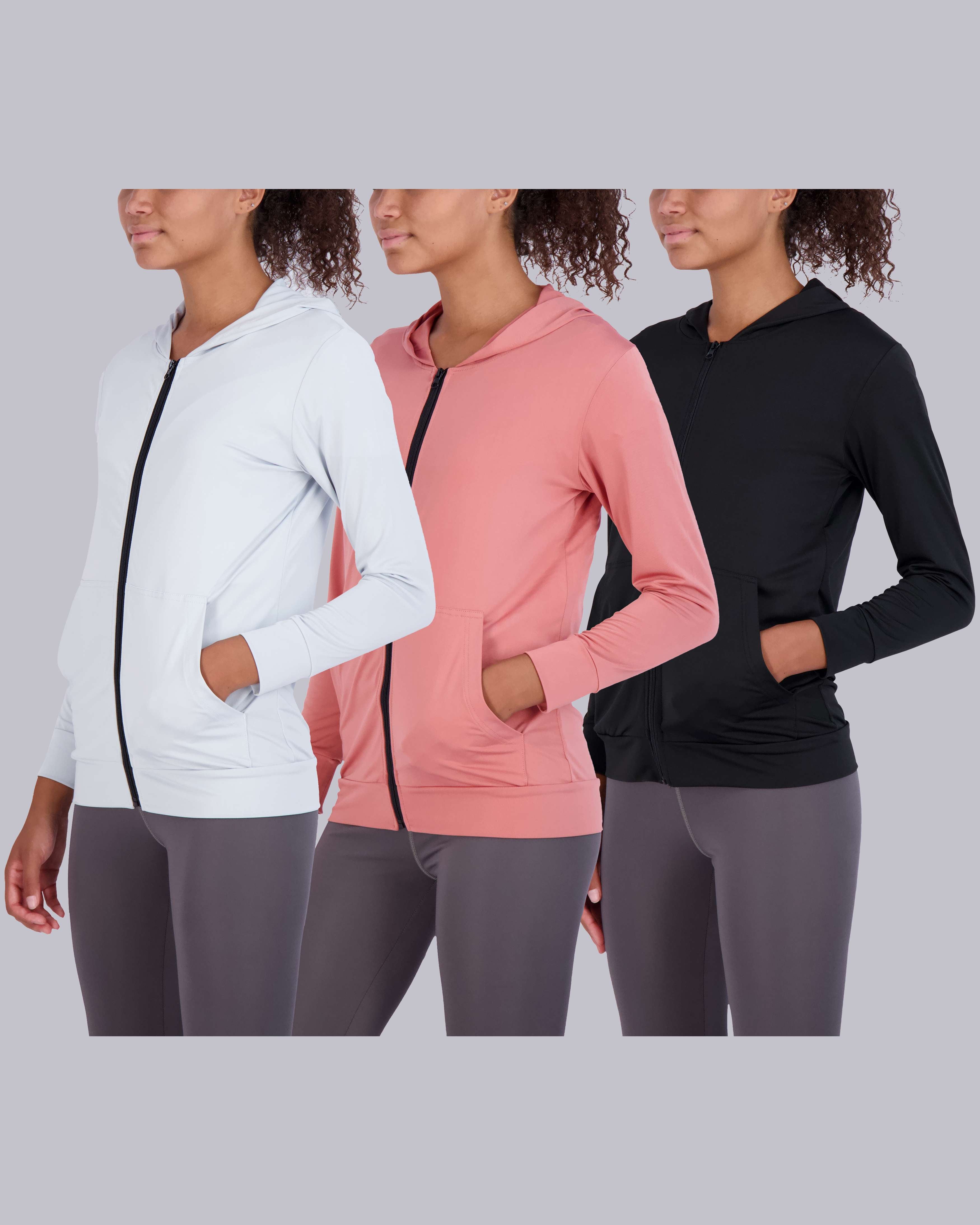 3 Pack: Womens Dry-Fit Active Full Zip-Up Hoodie Jacket