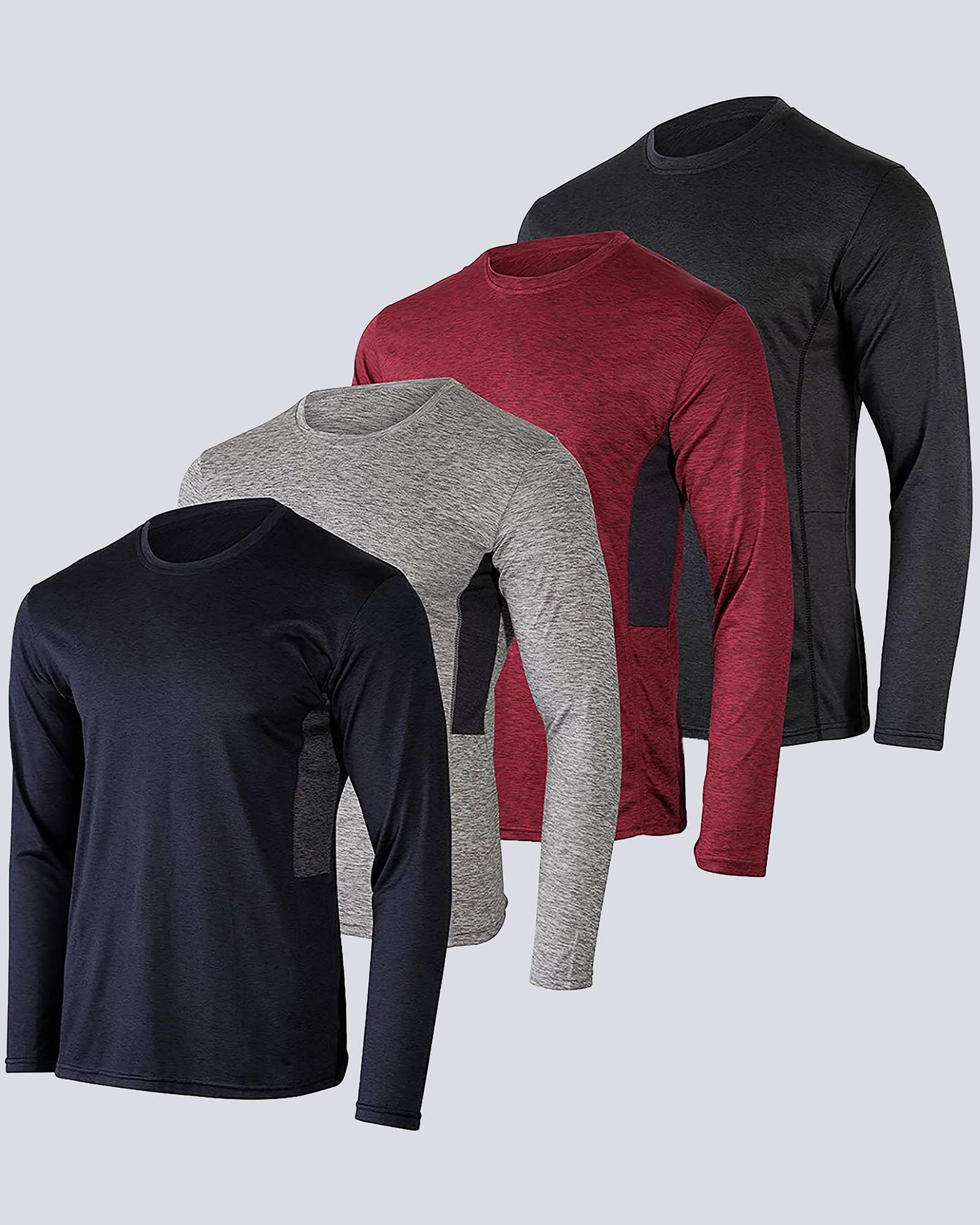 Real Essentials 4 Pack: Men's Dry-Fit UV Moisture Wicking UPF 50+ SPF Sun Protective Fishing Hiking Swim Long Sleeve Shirt