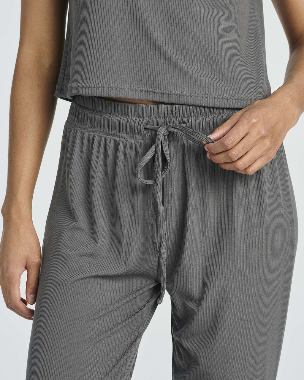 2 Pack: Women's Ribbed Knit Cropped Top with Jogger Sweatpants